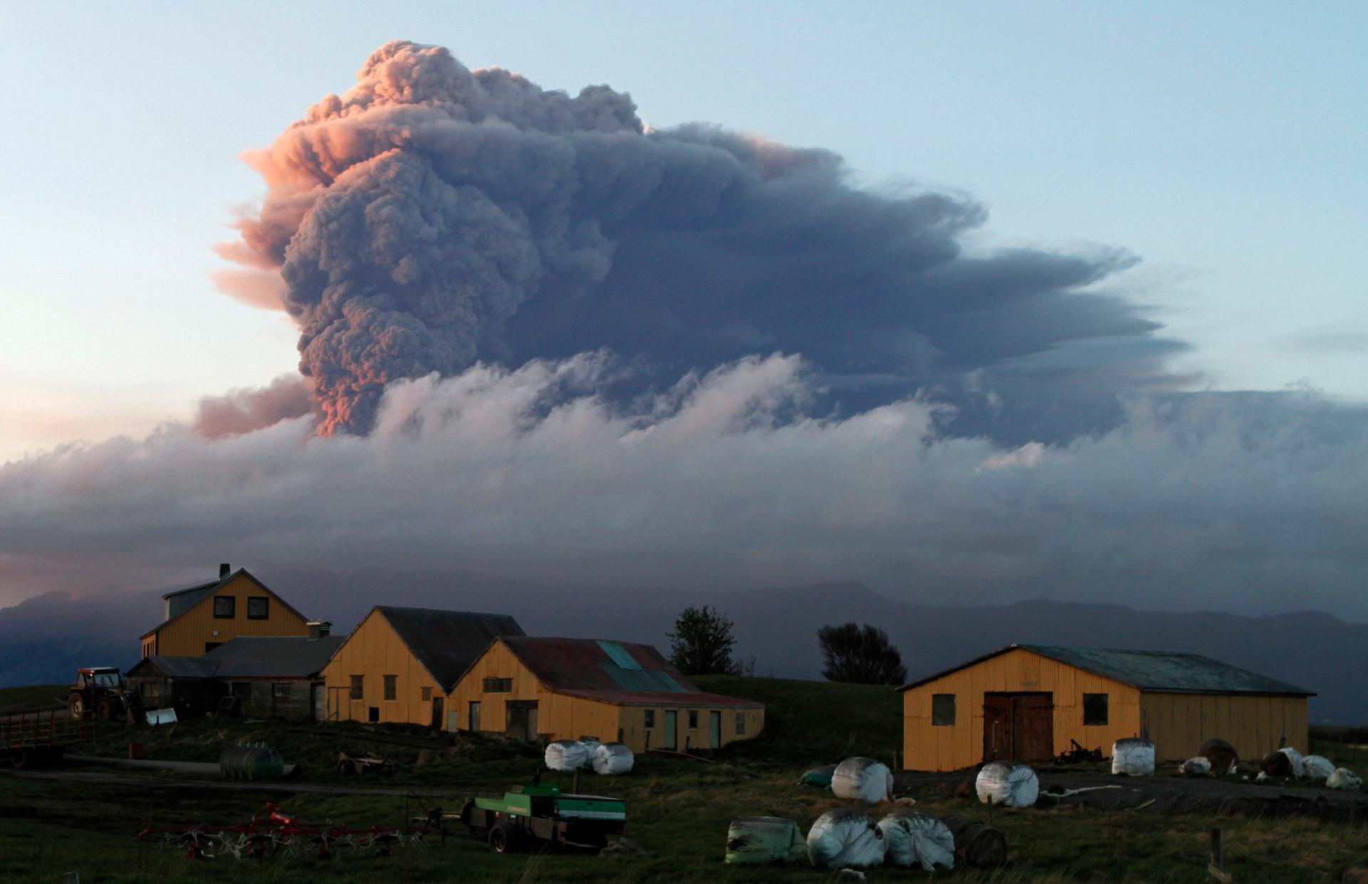 A fresh cloud of ash rises from the volcano under the Eyjafjallajökull glacier in Iceland on May 16, 2010.