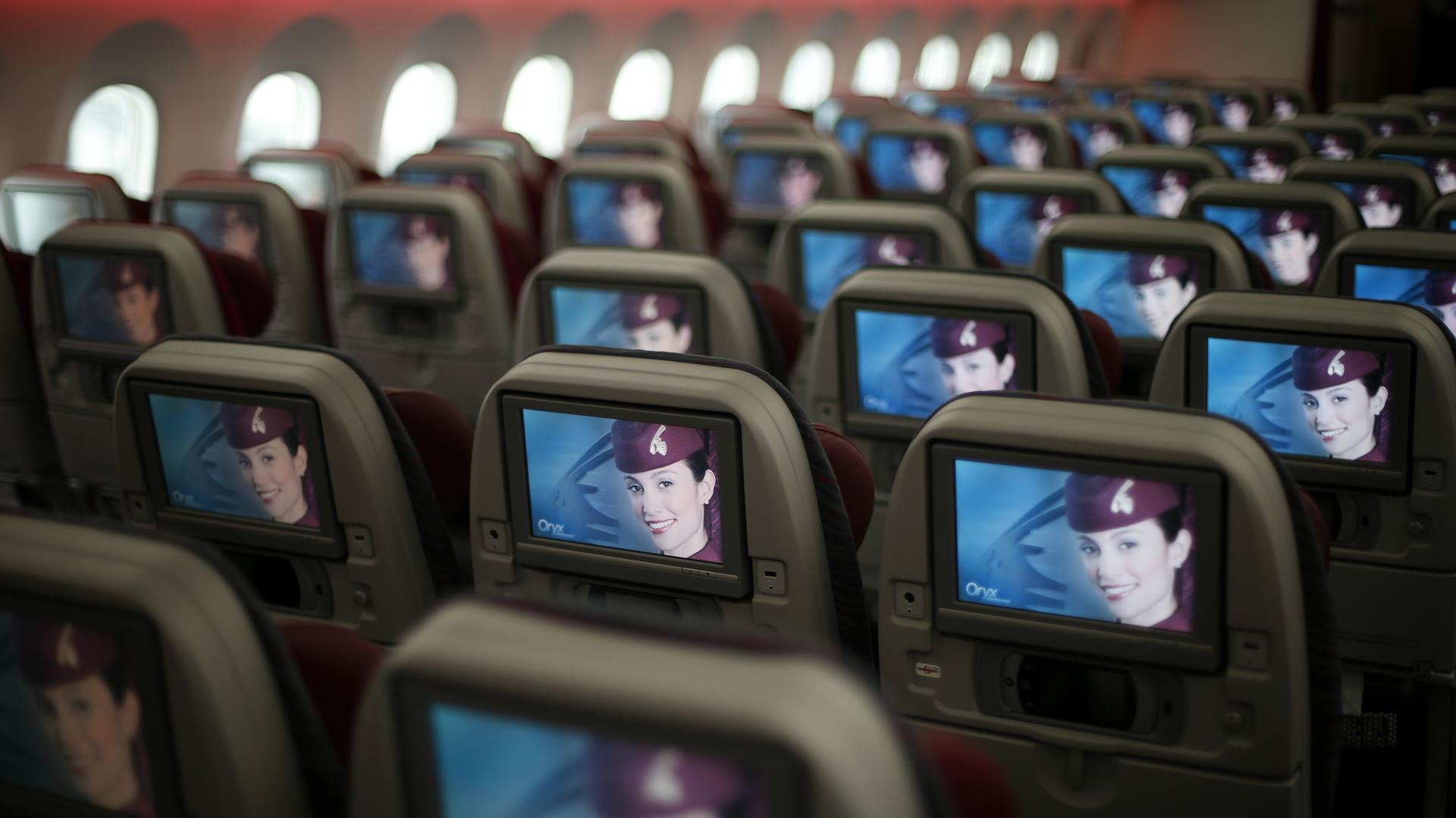 The cabin of a Qatar Airways Boeing 787 Dreamliner. Passengers flying Qatar Airways will no longer be able to carry on electronic devices larger than a cell phone when flying to the US.