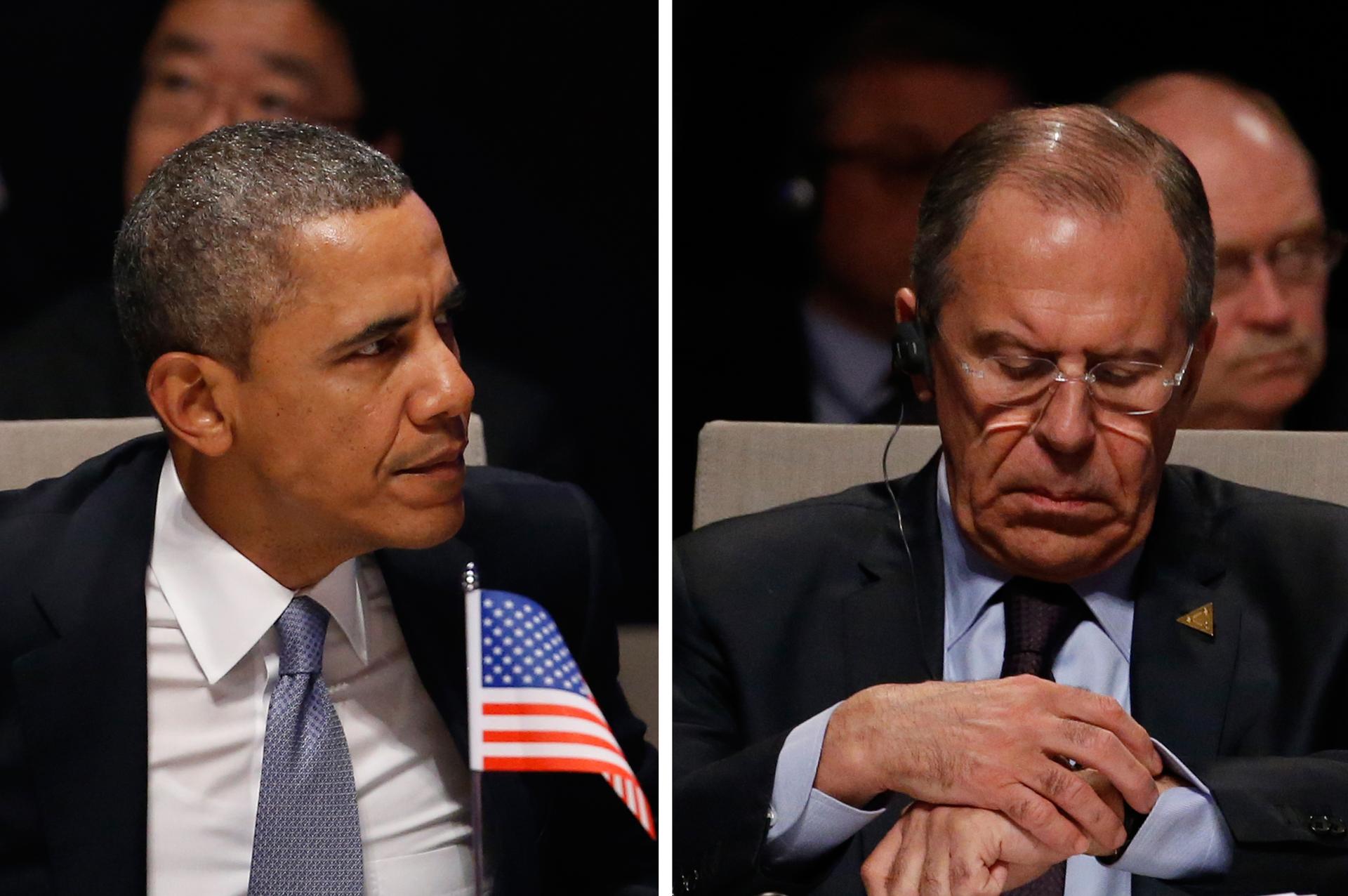 President Barack Obama and Russia's foreign minister, Sergey Lavrov, are seen in this combination photo as they attend the opening ceremony of the Nuclear Security Summit in The Hague on March 24, 2014.