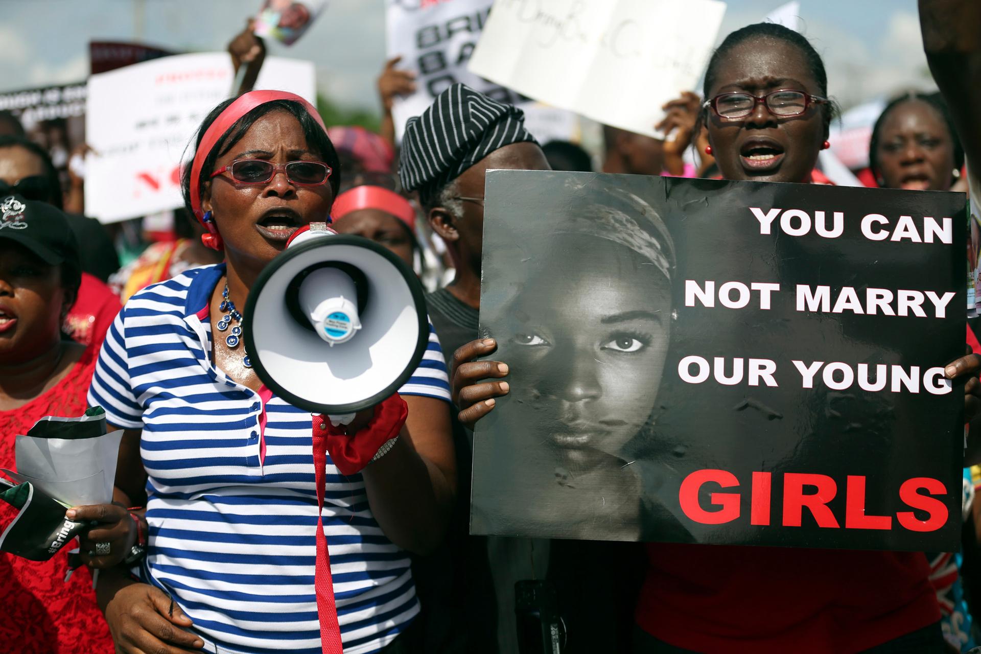 Protesters in Lagos demanding the release of abducted teenage school girls from the remote Nigerian village of Chibok.