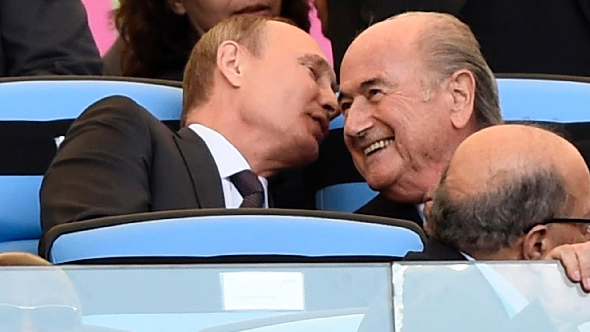 Russian President Vladimir Putin, pictured above with FIFA President Sepp Blatter, was among the guests at the World Cup final in Brazil on Sunday. Putin was attending because Russia will host the next tournament in 2018. 