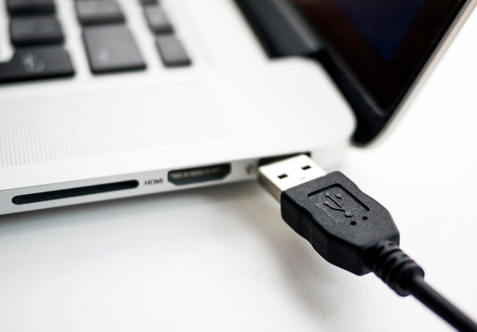 A photo illustration shows a USB device being plugged into a laptop computer in Berlin July 31, 2014.