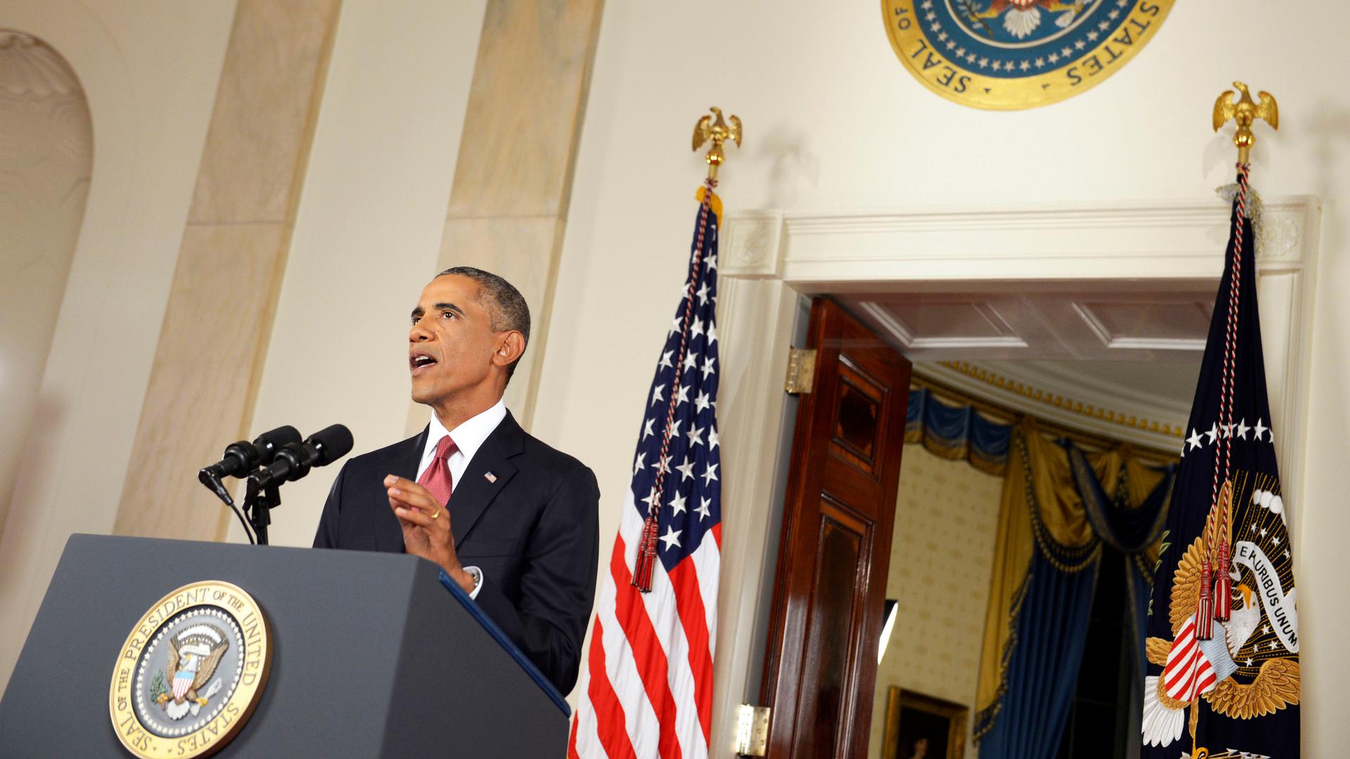 U.S. President Barack Obama delivers a live televised address to the nation on his plans for military action against the Islamic State on September 10, 2014.
