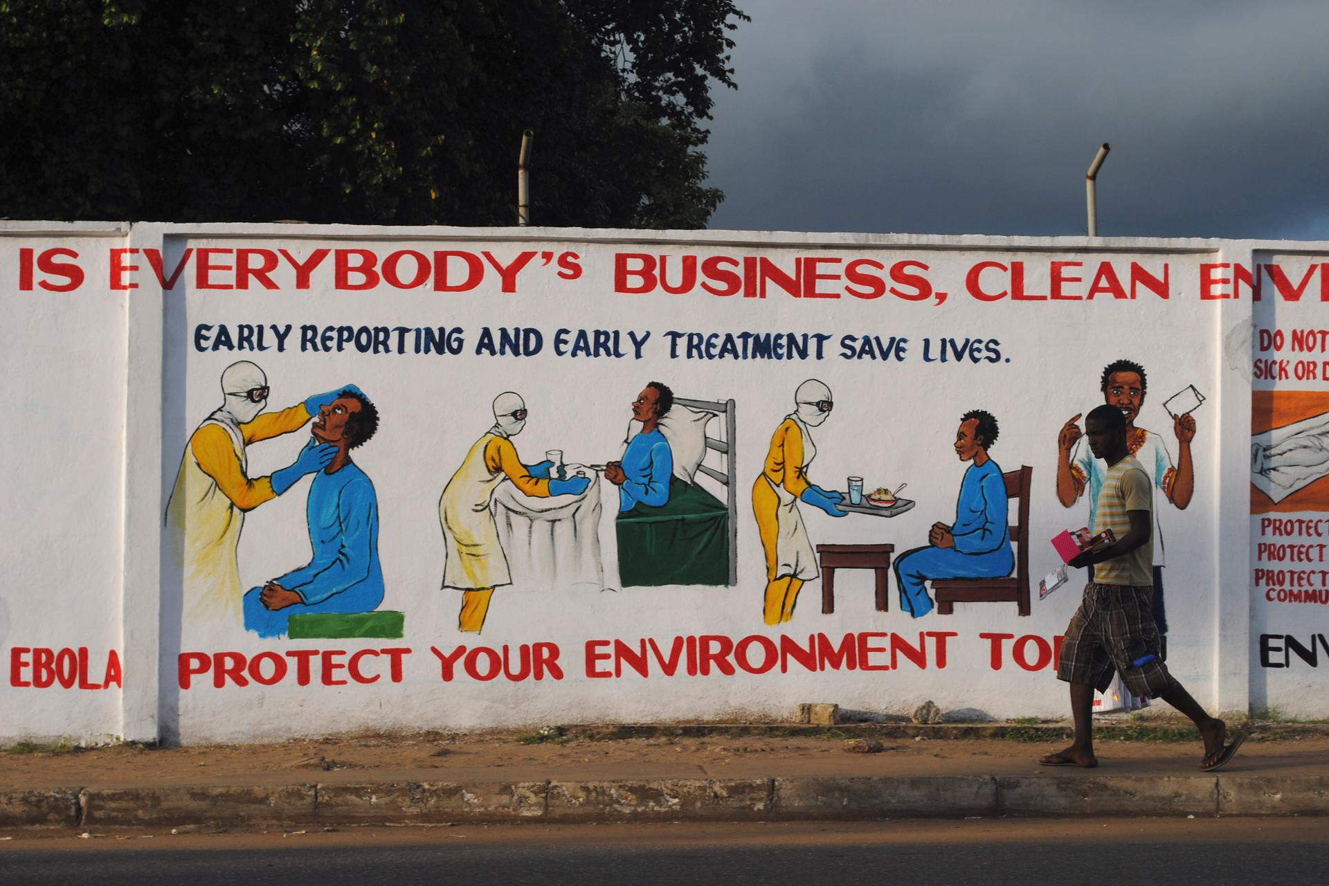 A mural in Monrovia illustrating health instructions for treating the Ebola virus.