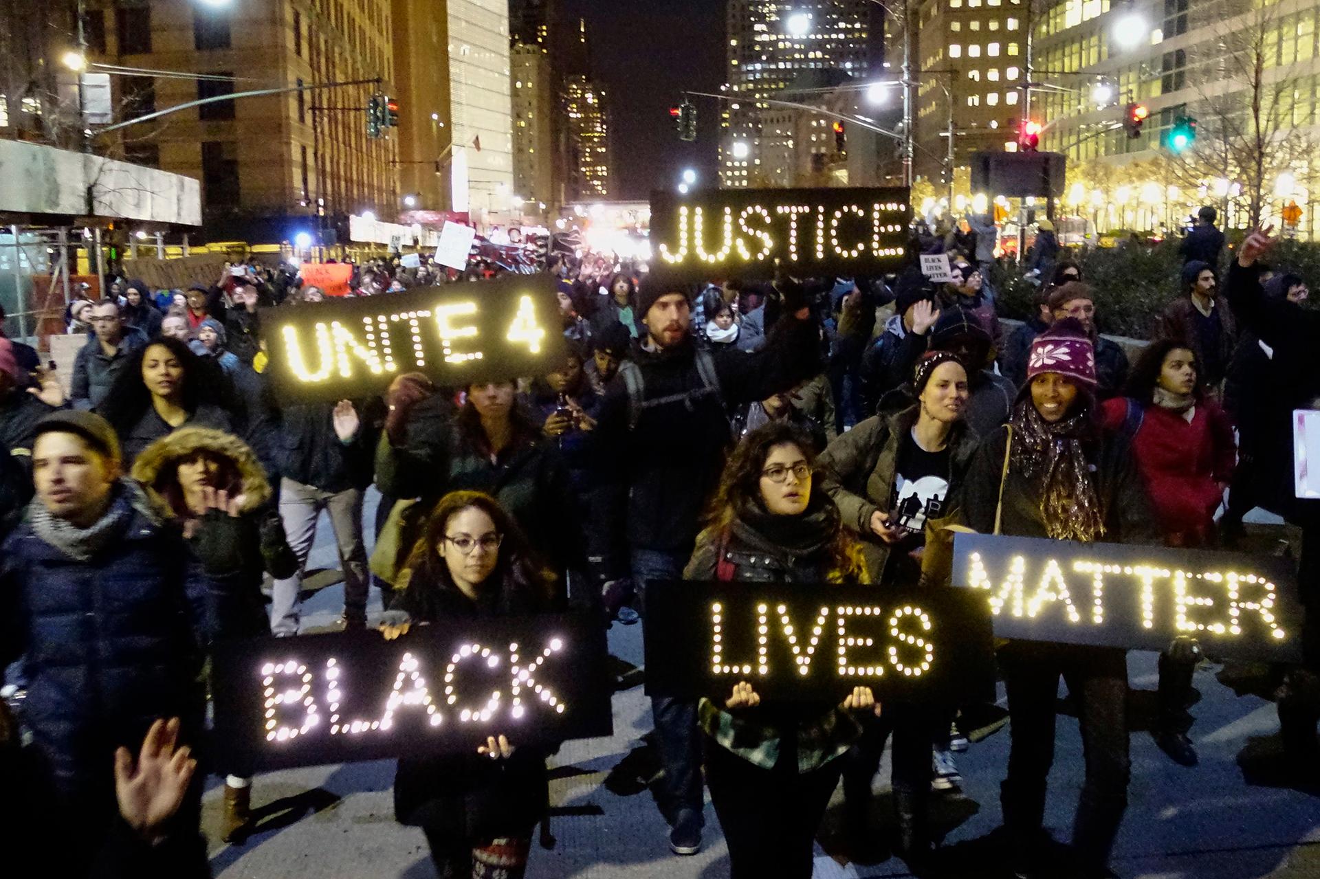 Protesters demonstrate in Lower Manhattan on December 4, 2014, demanding justice for the death of Eric Garner.