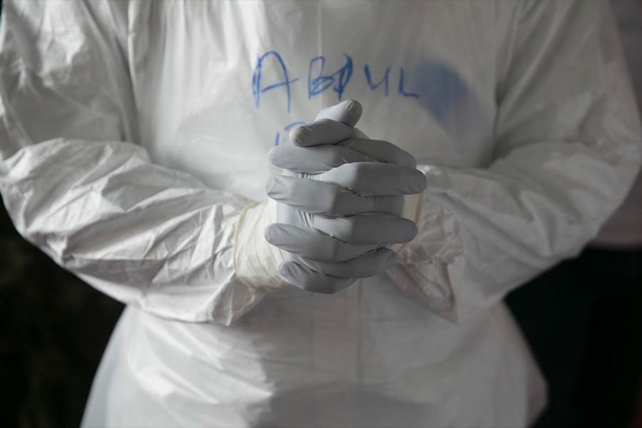 A doctor in protective clothing in the Ebola Training Academy in Freetown, Sierra Leone, on Dec. 16, 2014.