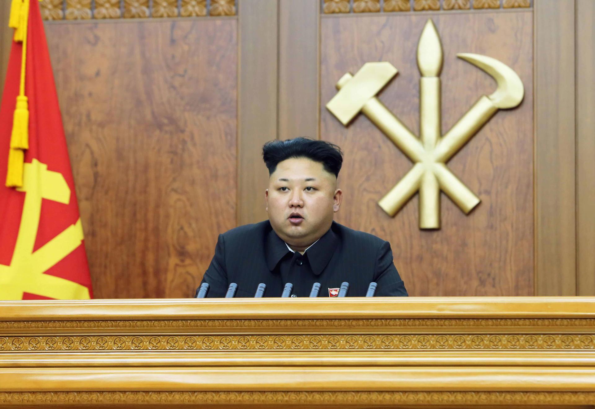 ​North Korean leader Kim Jong Un delivers a New Year's address in this January 1, 2015 photo released by North Korea's Korean Central News Agency (KCNA) in Pyongyang.
