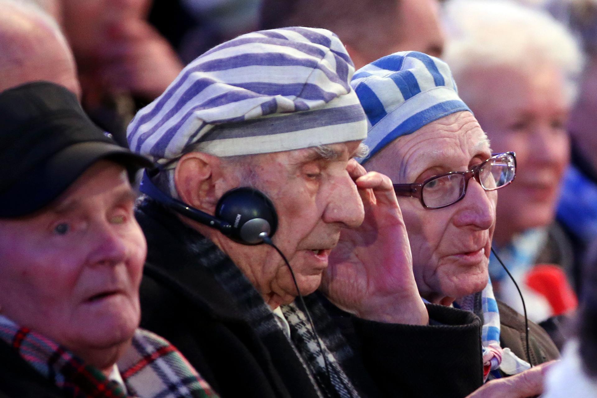 Survivors attend a ceremony on the site of the former Nazi German concentration and extermination camp Auschwitz-Birkenau in Poland. Tuesday marked the 70th anniversary of the Nazi camp's liberation by Allied soldiers.
