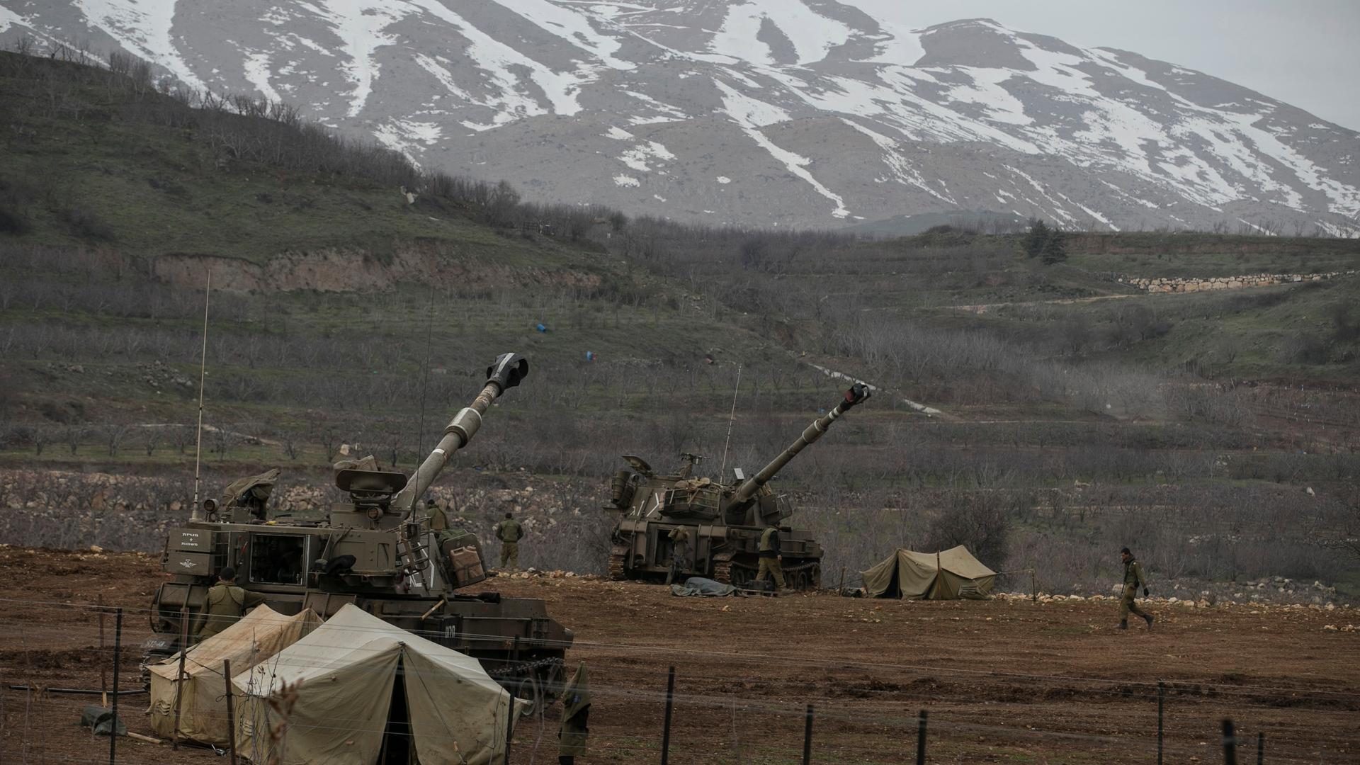 Israeli self-propelled artillery ready for action, near the border with Syria in the Golan Heights. Picture taken Jan 27th 2015.