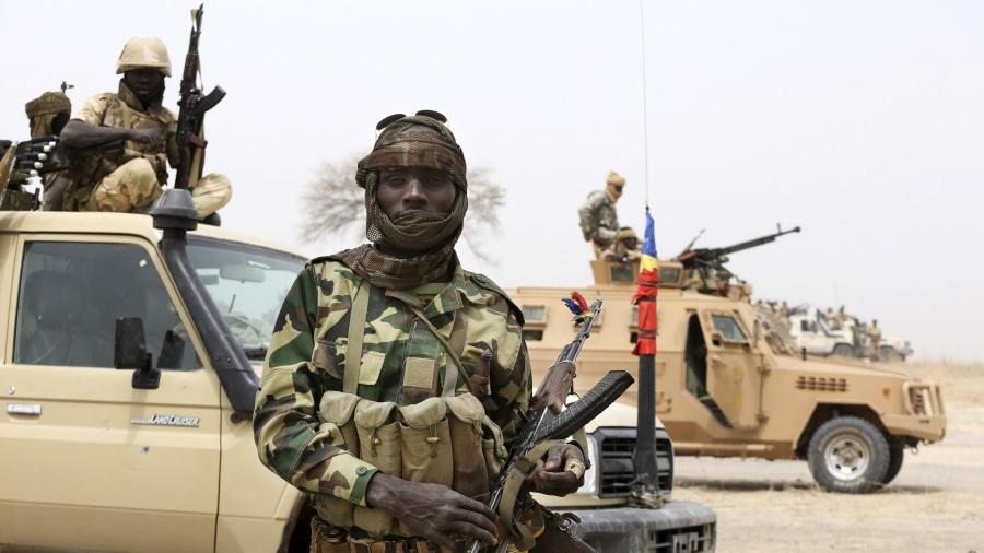 A Chadian soldier during a battle against insurgent group Boko Haram in Gambaru, Nigeria, February 26th 2015. Gambaru lies on the border with Cameroon.