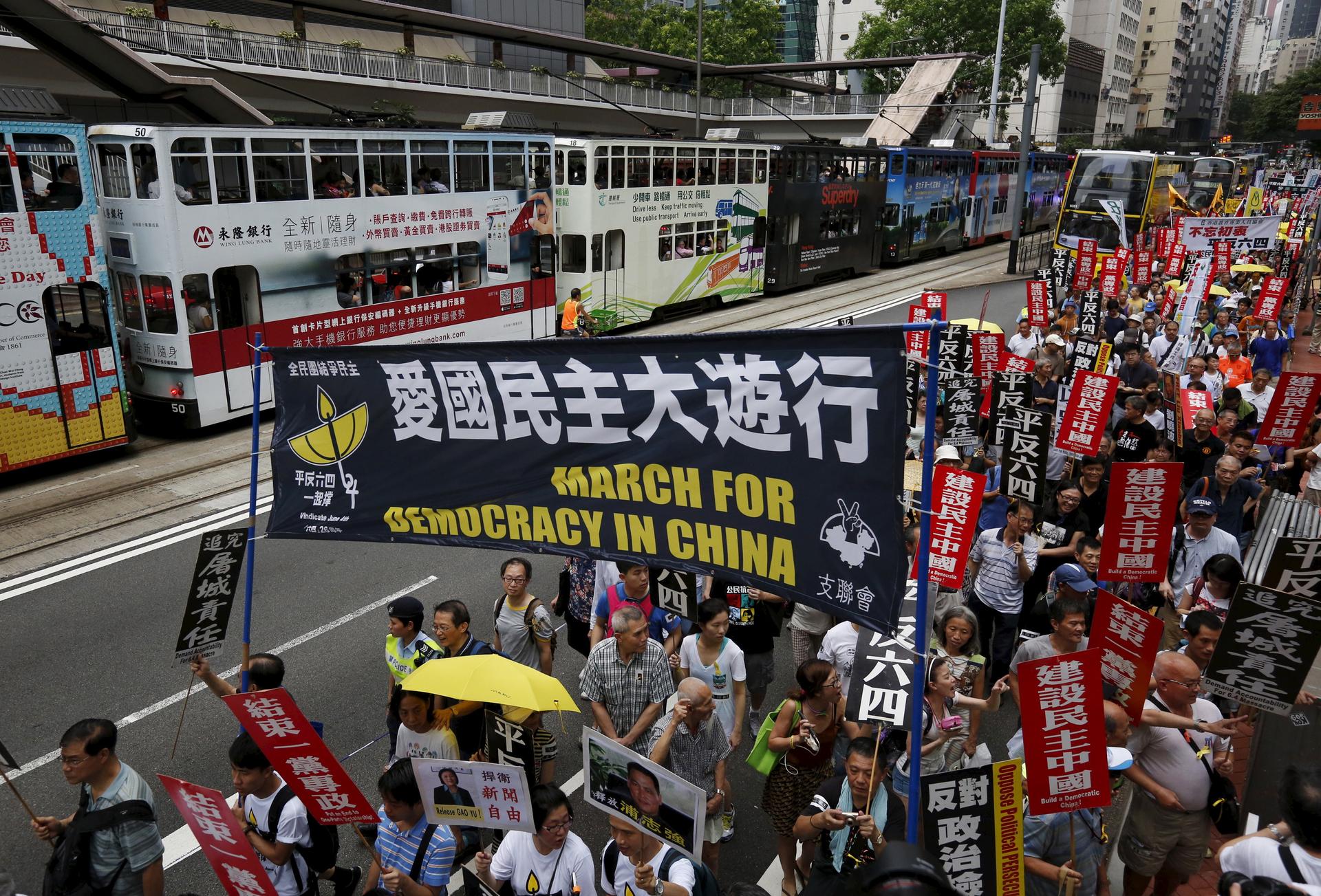 In Hong Kong, pro-democracy protesters take to the streets every year to mark the anniversary of the 1989 Tiananmen crackdown. This type of protest would never be allowed in mainland China.