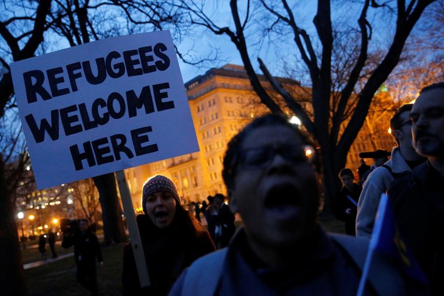 Demonstrators rallied against the Trump administration's new ban on new refugees and against travelers from six Muslim-majority nations, outside the White House in Washington on March 6.