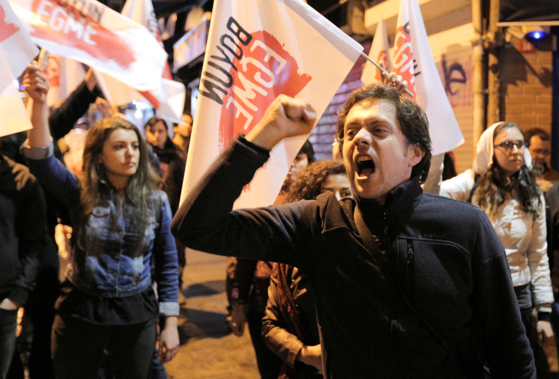 Youth in Istanbul, Turkey protest the results of a referendum on their president's powers. 