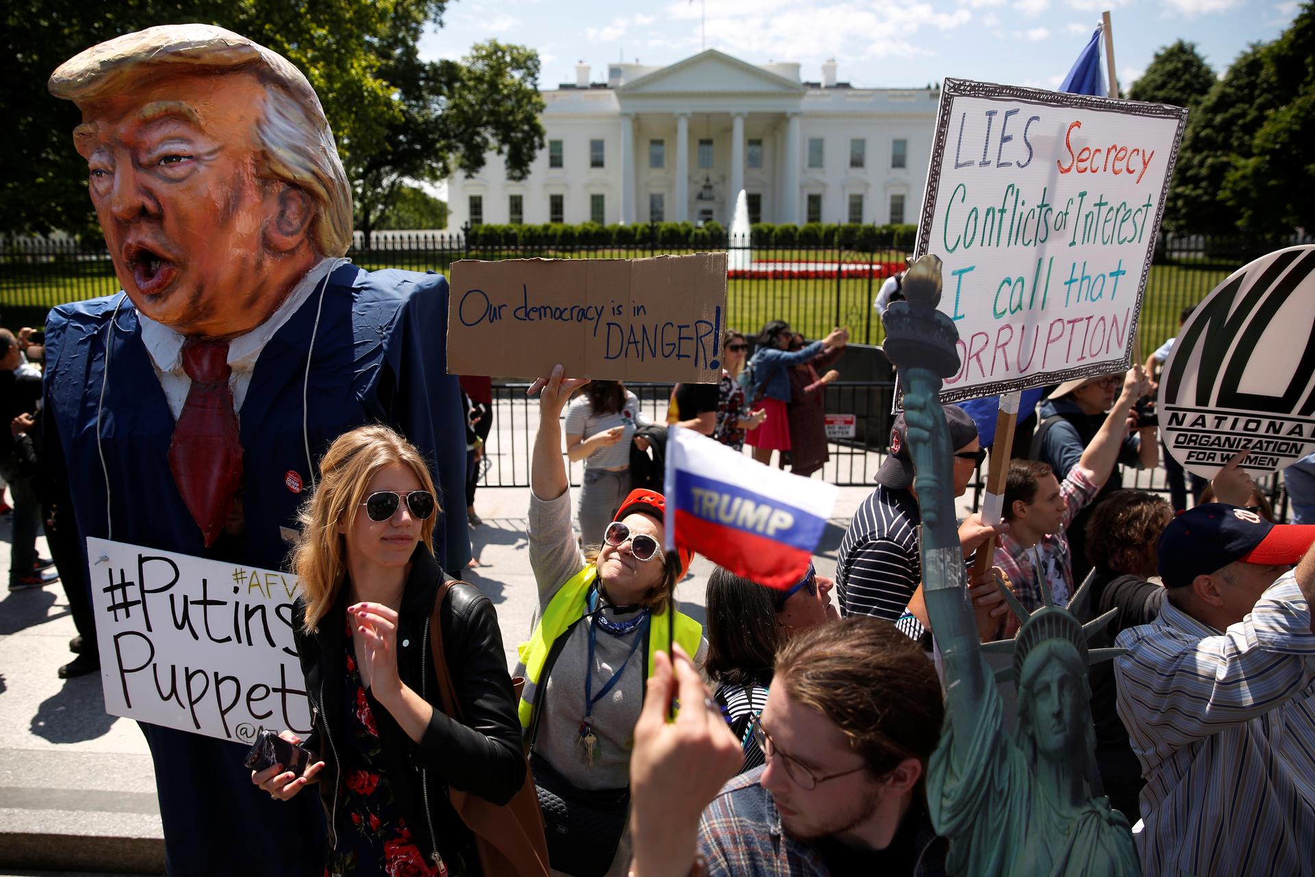 Protesters gather outside the White House.