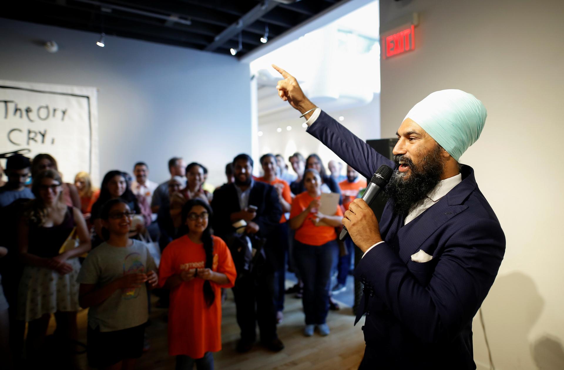 New Democratic Party candidate Jagmeet Singh speaks at an event in Hamilton, Ontario, Canada, on July 17, 2017.