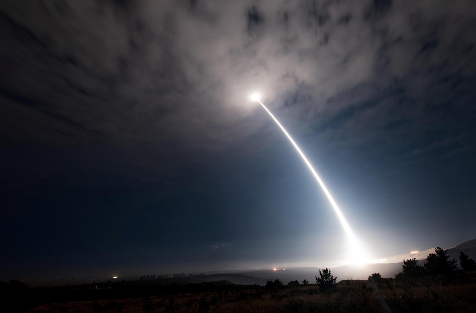 A test launch of a Minuteman III intercontinental ballistic missile at Vandenberg Air Force Base, California, August 2nd 2017  