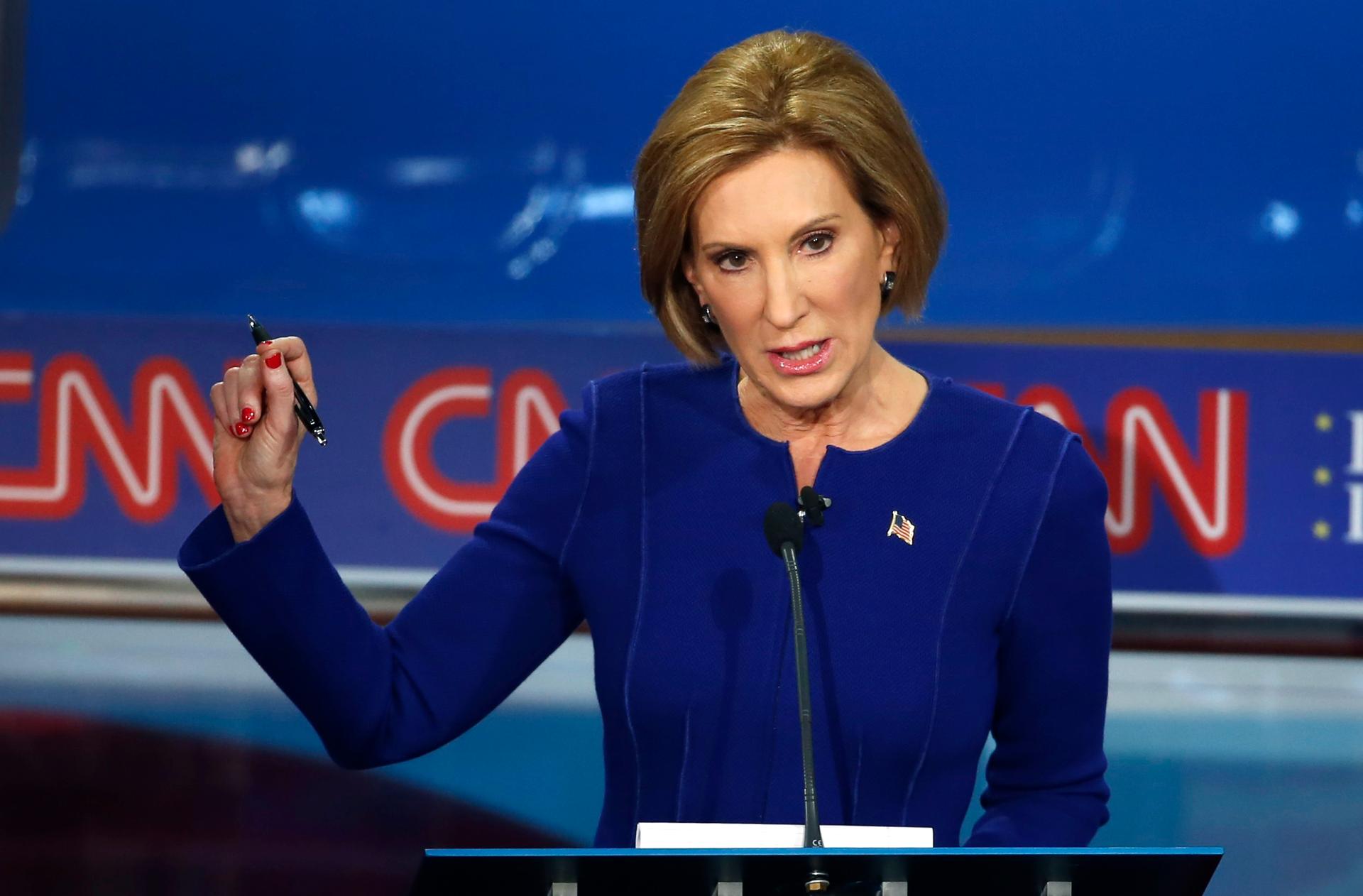Republican presidential candidate and former Hewlett Packard CEO Carly Fiorina speaks during the second official Republican presidential candidates debate of the 2016 U.S. presidential campaign at the Ronald Reagan Presidential Library in Simi Valley, Cal