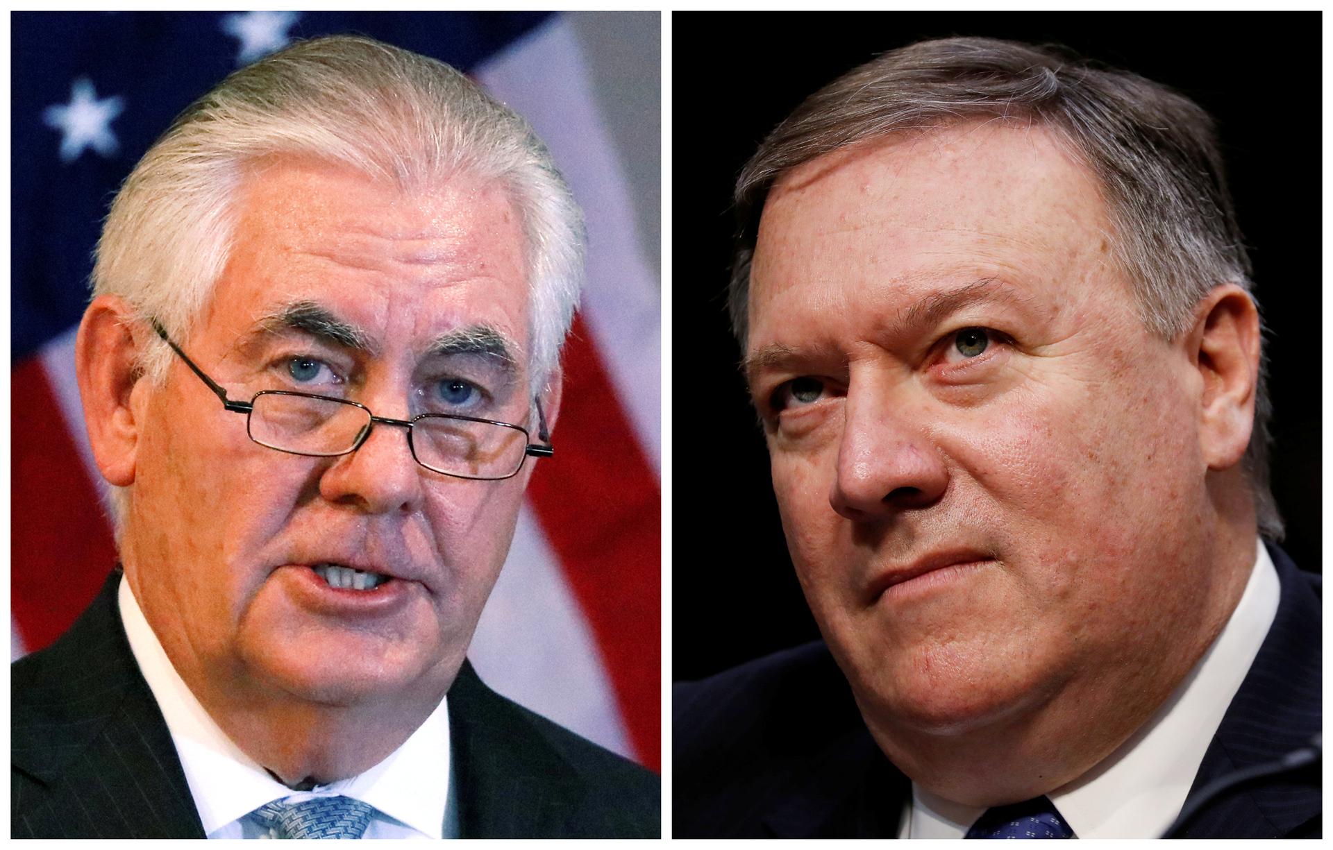 A combination photo shows US Secretary of State Rex Tillerson and CIA Director Mike Pompeo 