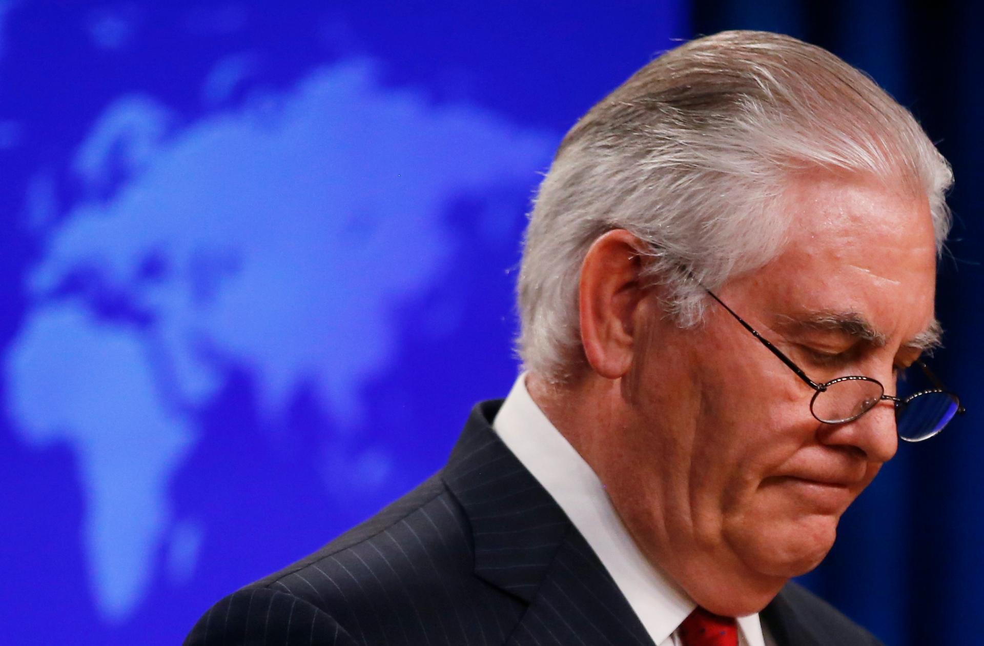 US Secretary of State Rex Tillerson speaks to the media at the US State Department after being fired by President Donald Trump