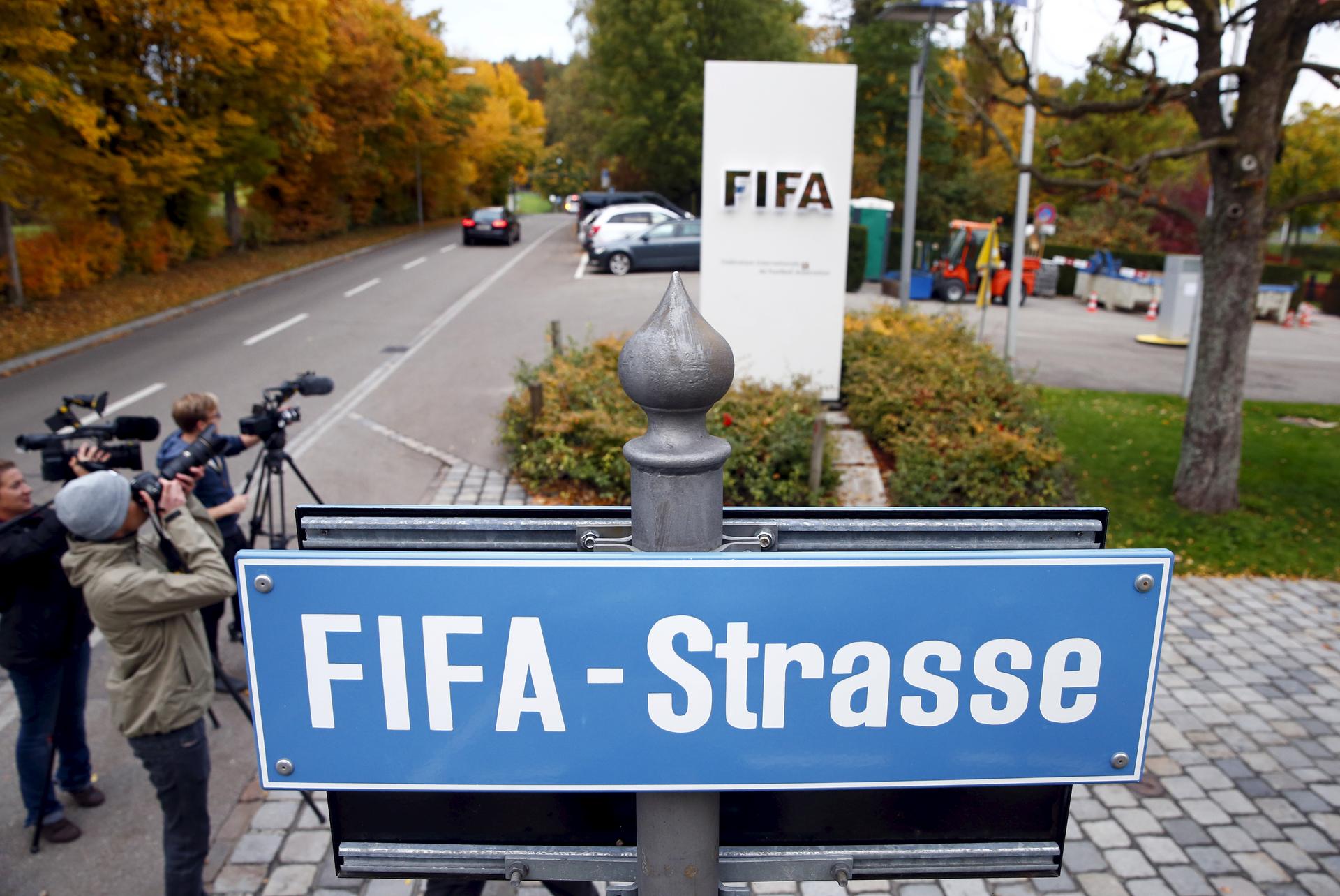 The sign marking "FIFA Street" outside their headquarters in Zurich.