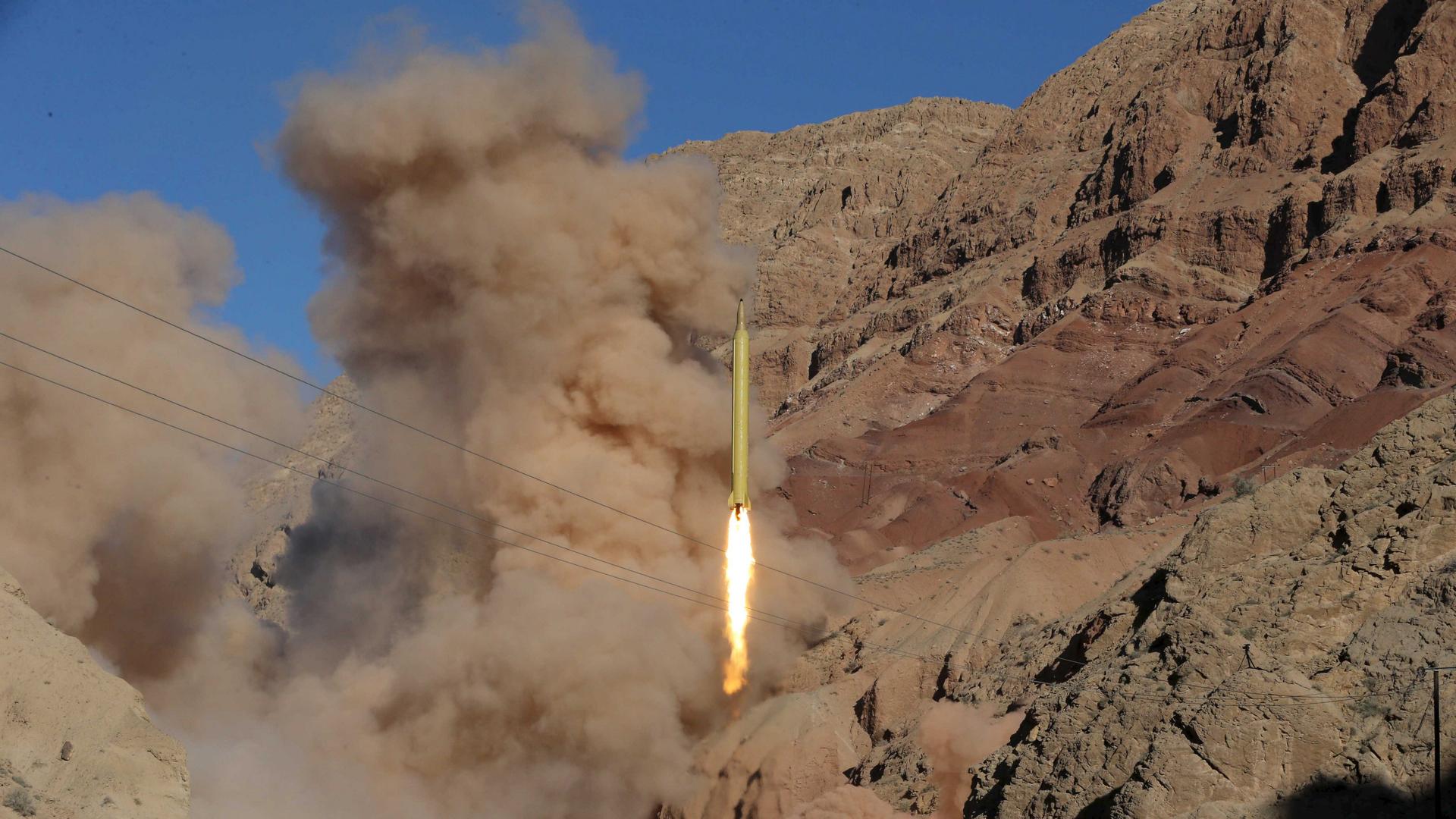 One of the ballistic missiles being launched and tested in an undisclosed location, Iran  