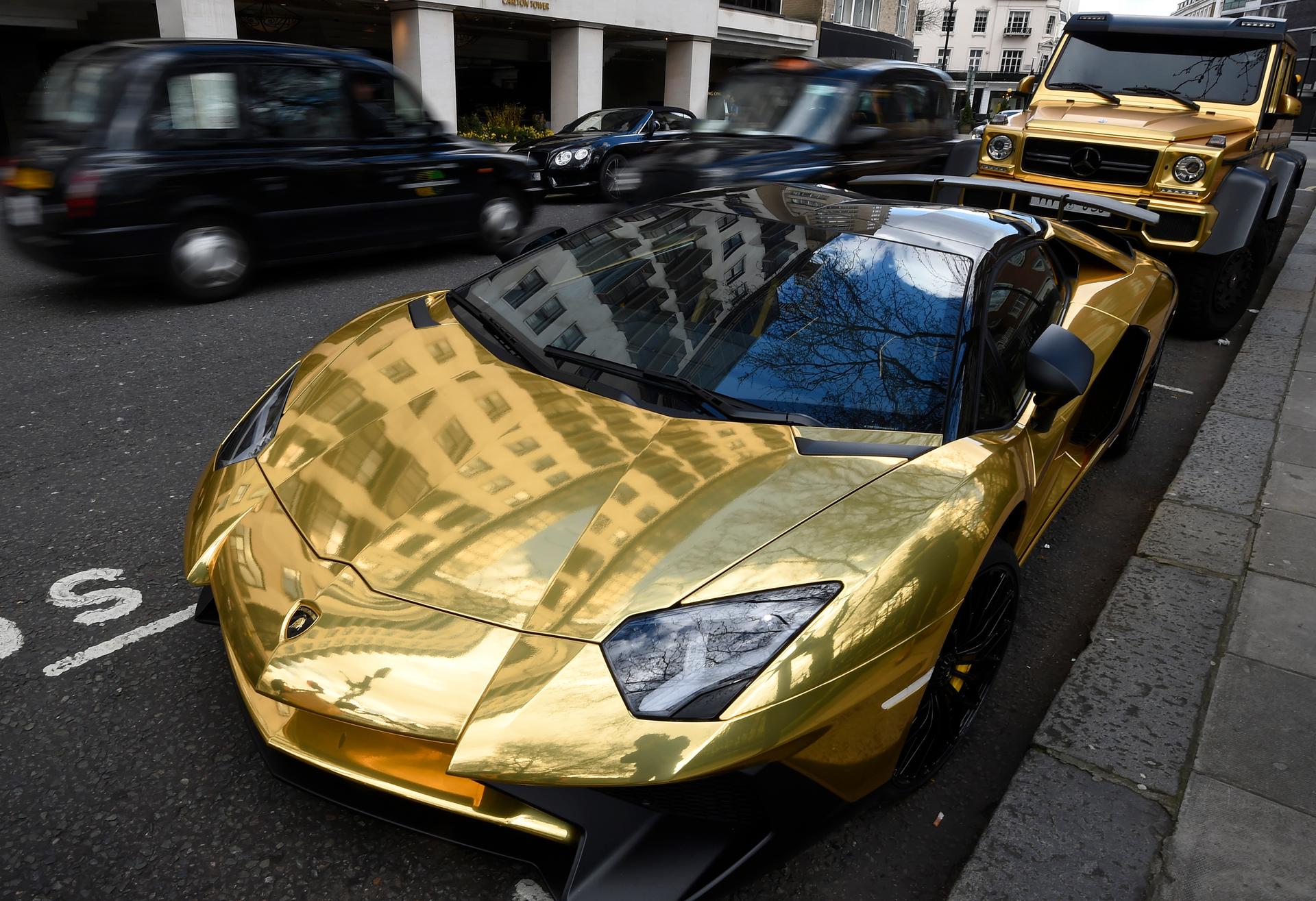 One of the fleet of golden supercars that has obsessed London's media this week.