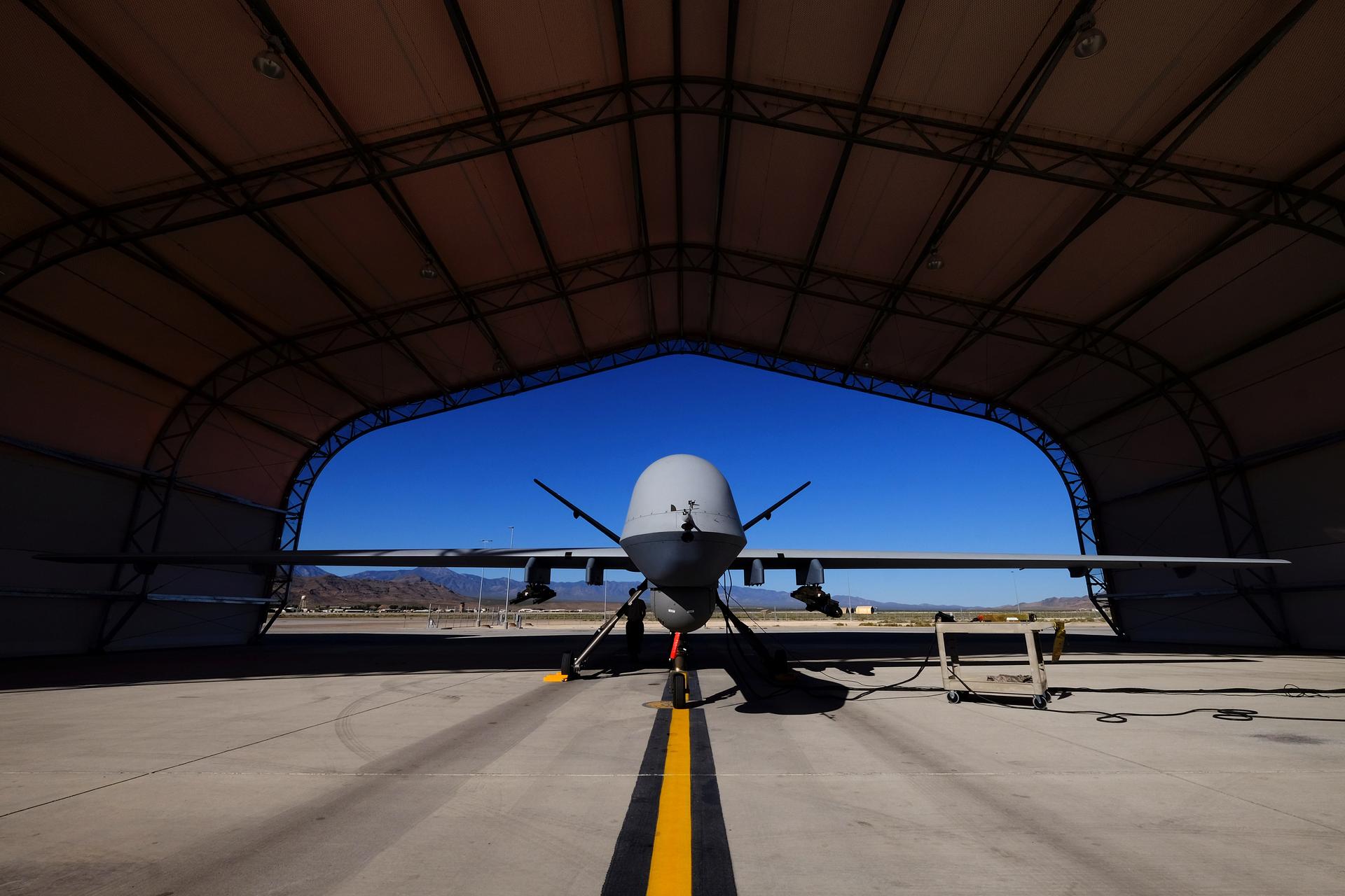 A U.S. Air Force MQ-9 Reaper drone sits in a hanger at Creech Air Force Base May 19, 2016. The base in Nevada is the hub for the military’s unmanned aircraft operations in the United States.