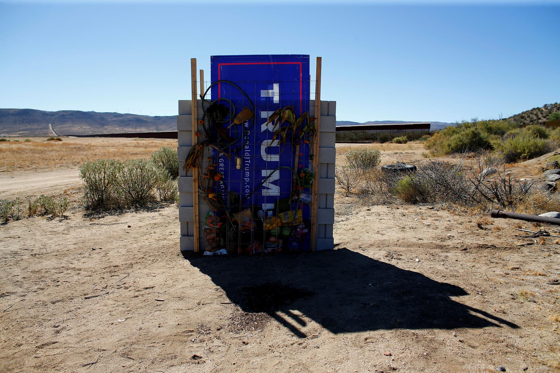 A version of Republican presidential candidate Donald Trump's wall created by artists David Gleeson and Mary Mihelic is pictured next to the U.S. Mexican border in Jacumba Hot Springs, California United States, July 12, 2016.