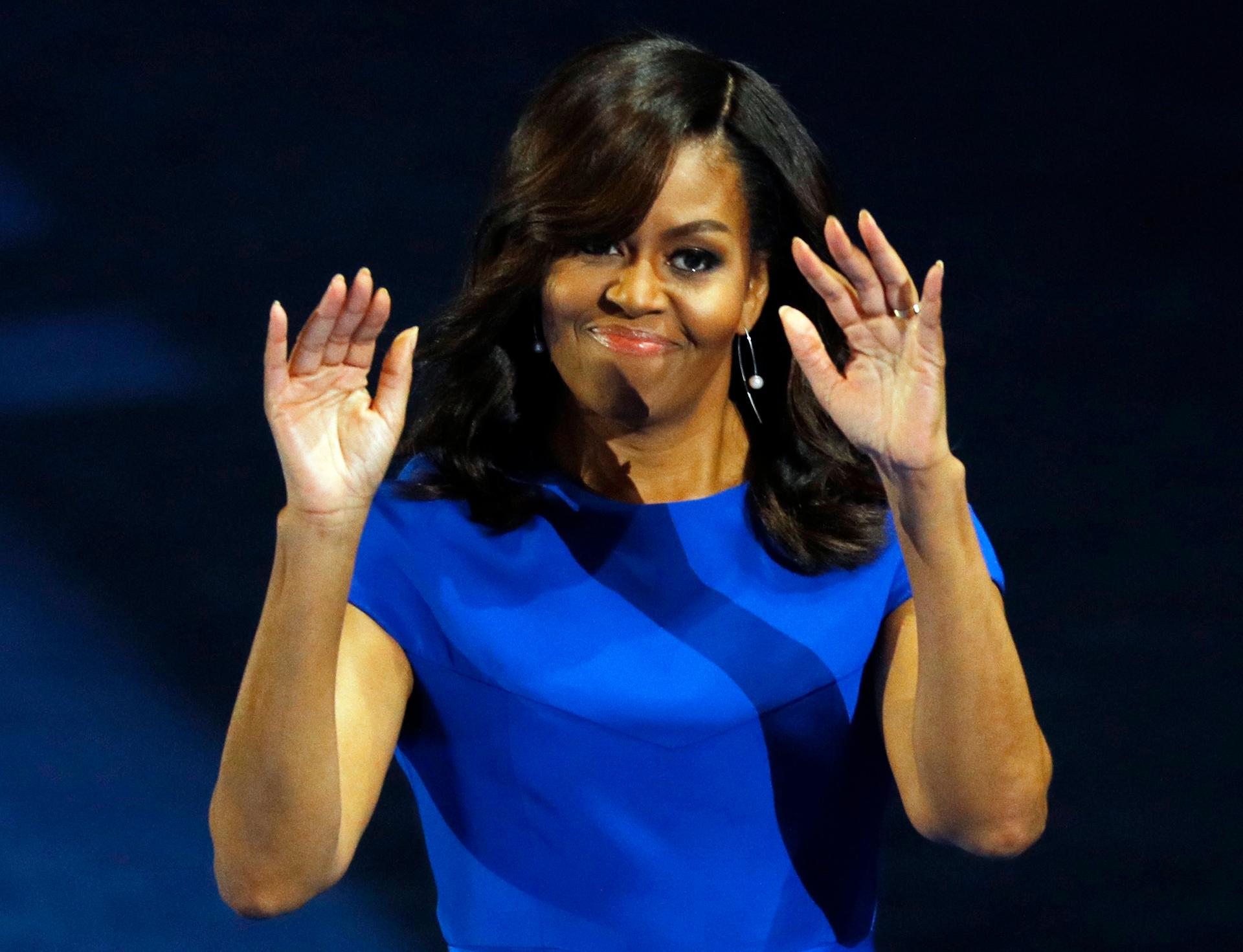 U.S. First lady Michelle Obama addresses the Democratic National Convention in Philadelphia, Pennsylvania.