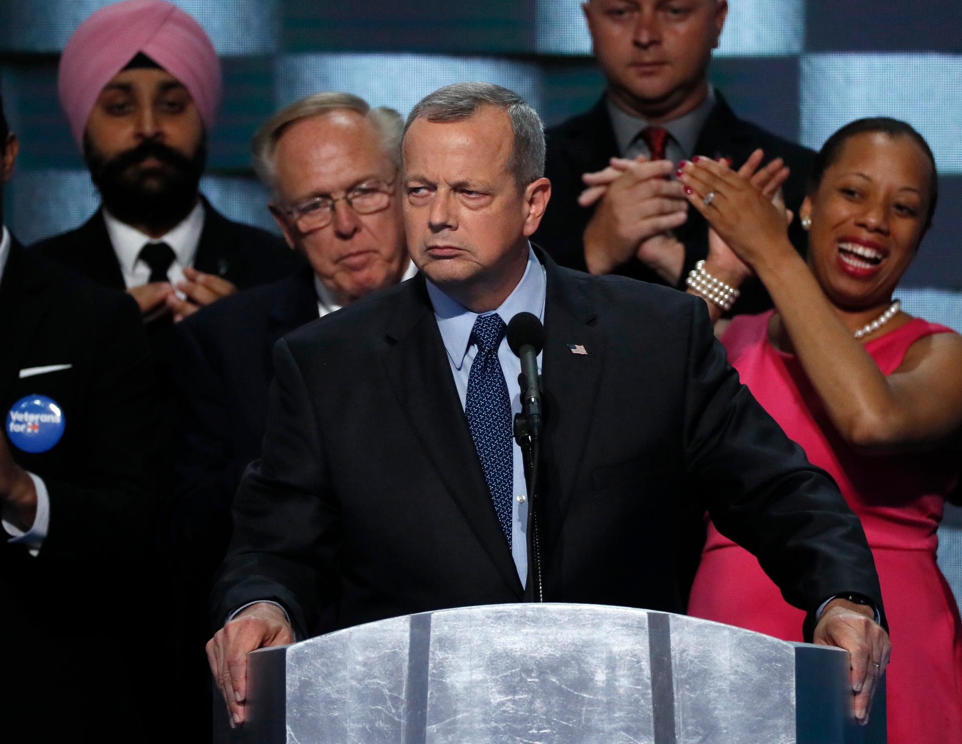 Retired US Marine General John Allen speaks during the final night of the Democratic National Convention in Philadelphia, Pennsylvania, July 28, 2016.