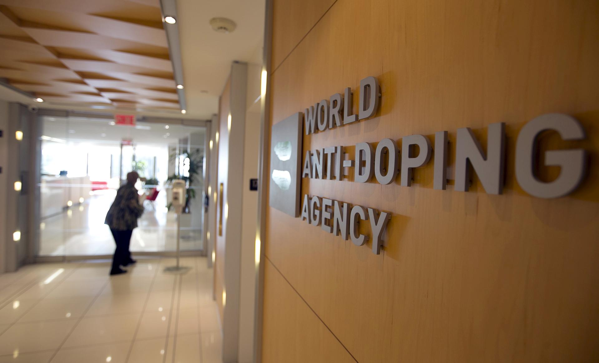 The entrance to the head office of the World Anti-Doping Agency (WADA) in Montreal