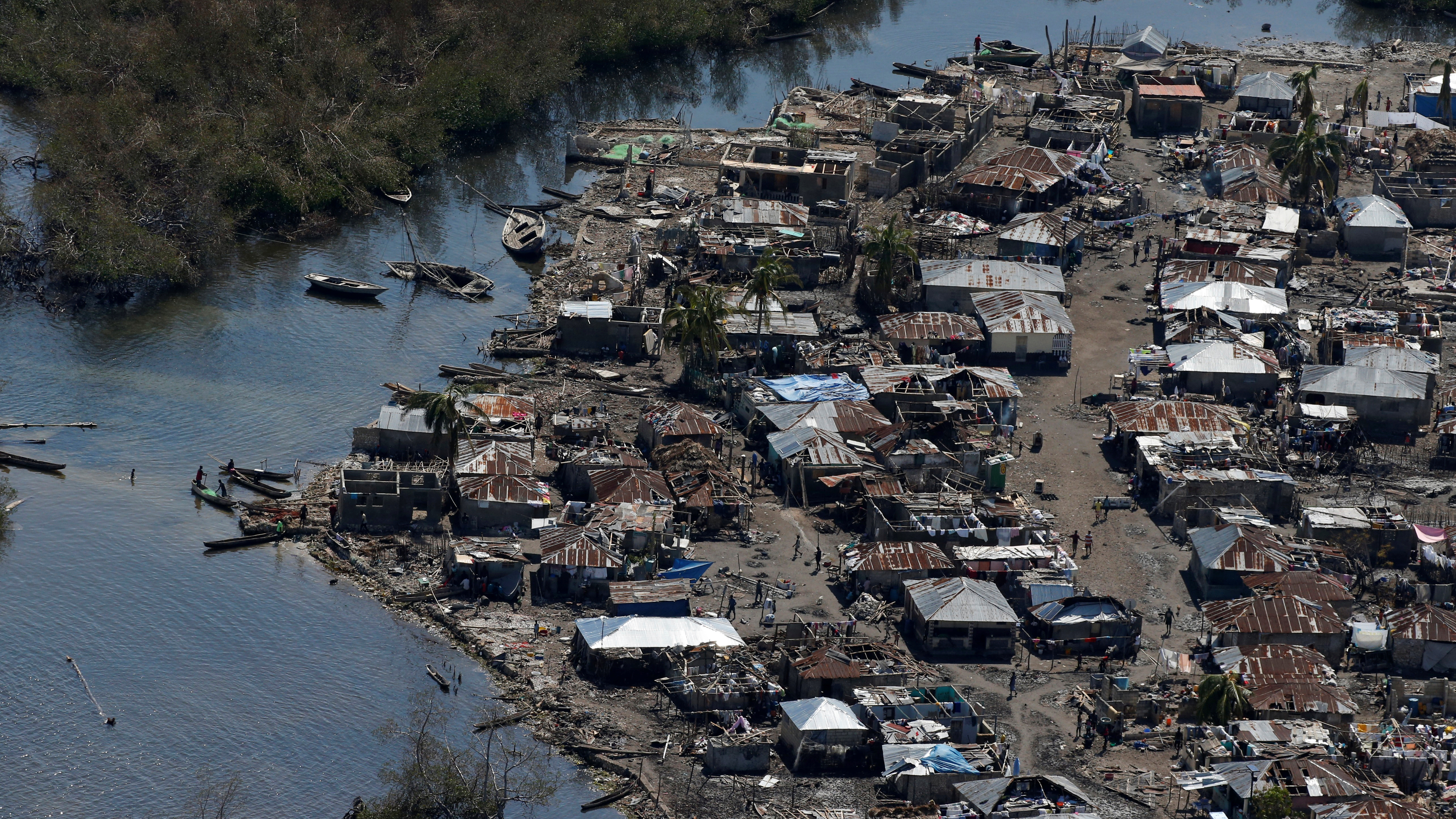 Houses damaged by Hurricane Matthew, in Corail, Haiti