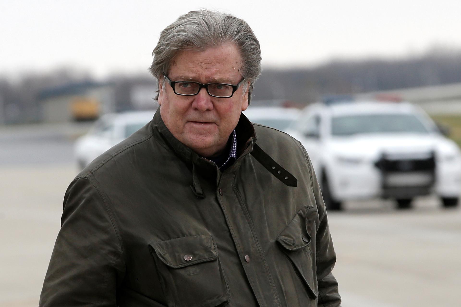 Stephen Bannon, chief strategist to President Donald Trump, was a founding member and executive chairman of Breitbart News, which Bannon called a "platform for the alt-right." He's shown here walking from Trump's plane.