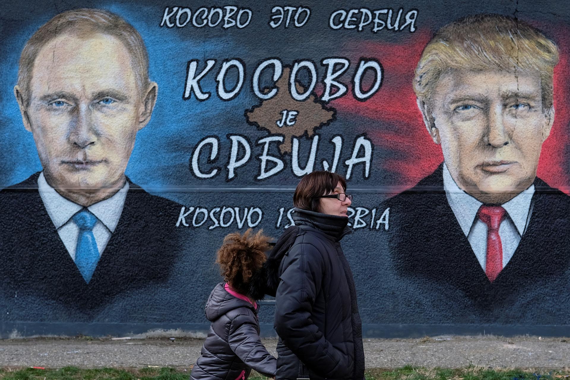 A mural of then President-elect Donald Trump and Russian President Vladimir Putin in Belgrade, Serbia, December 4, 2016.