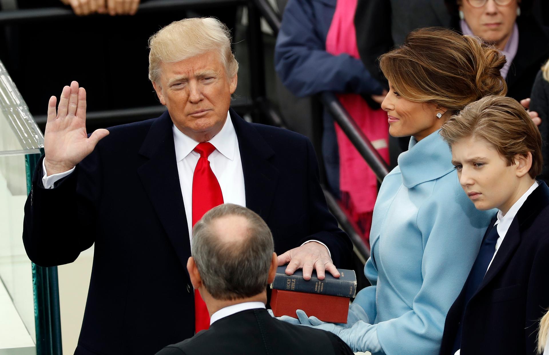 Donald Trump taking the oath of office