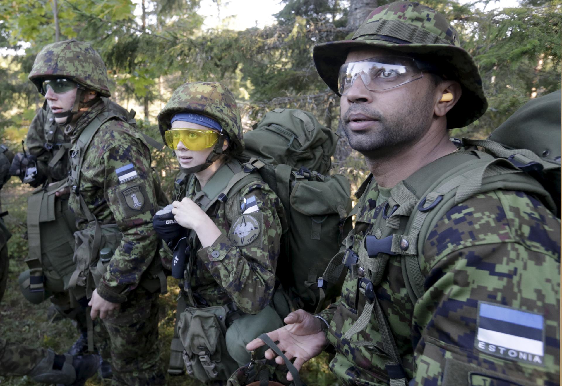 Volunteer soldiers with Estonia's Defense League training near Rabasaare, Estonia. last year 