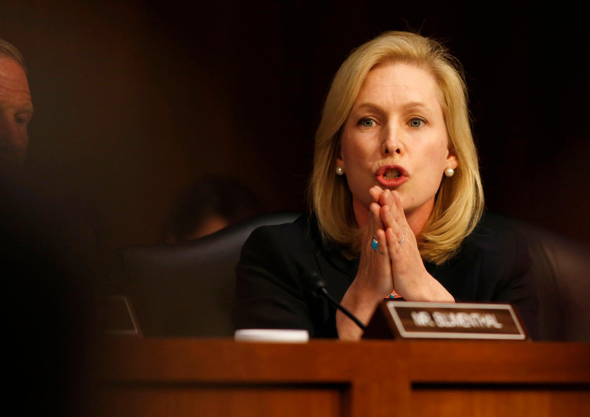 Sen. Kirsten Gillibrand (D-N.Y.) speaks about pending legislation regarding sexual assaults in the military in front of the Senate Armed Services Committee on June 4, 2013. 