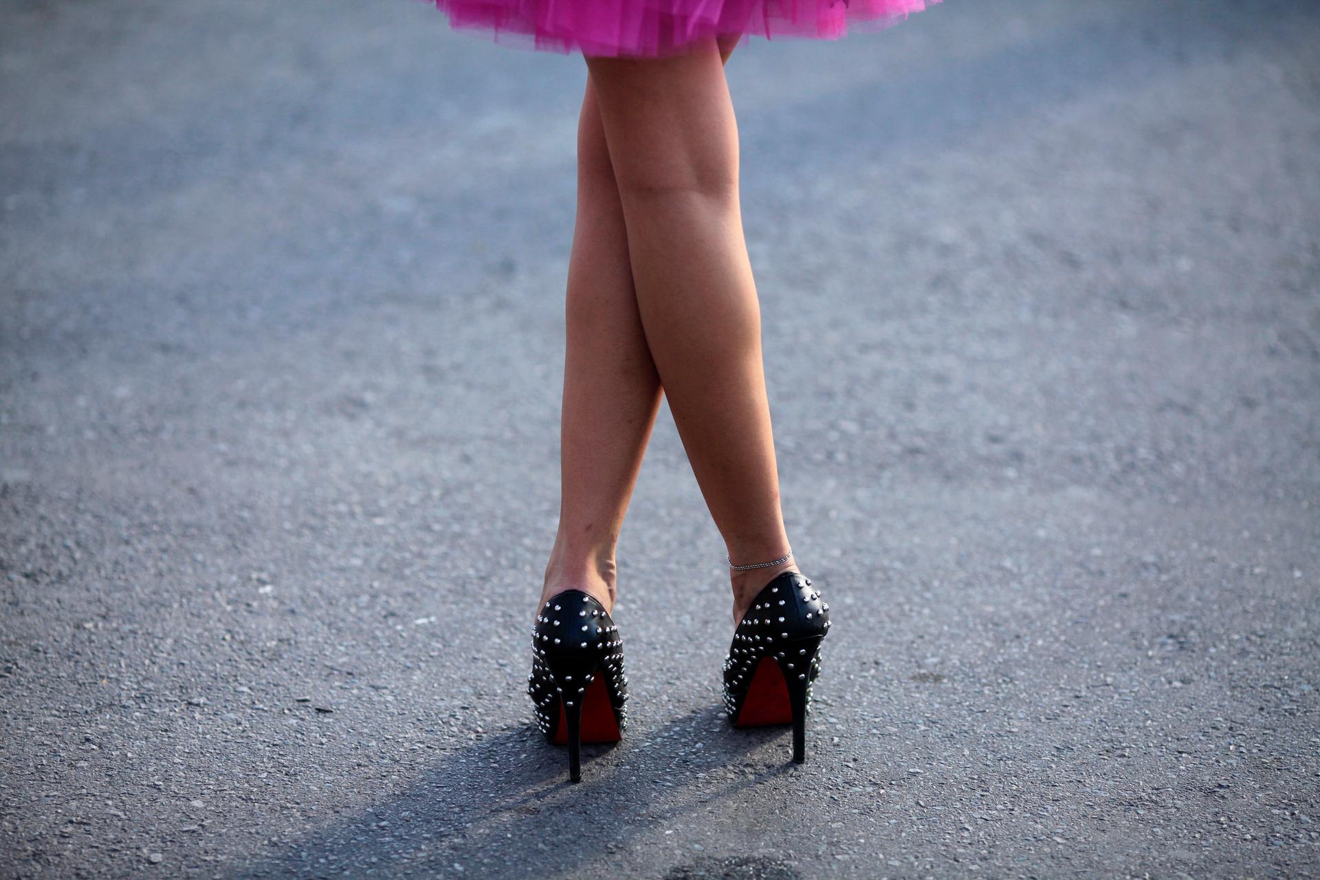 A hostess waits for participants at the Stiletto Run in Constanta, 155 miles east of Bucharest