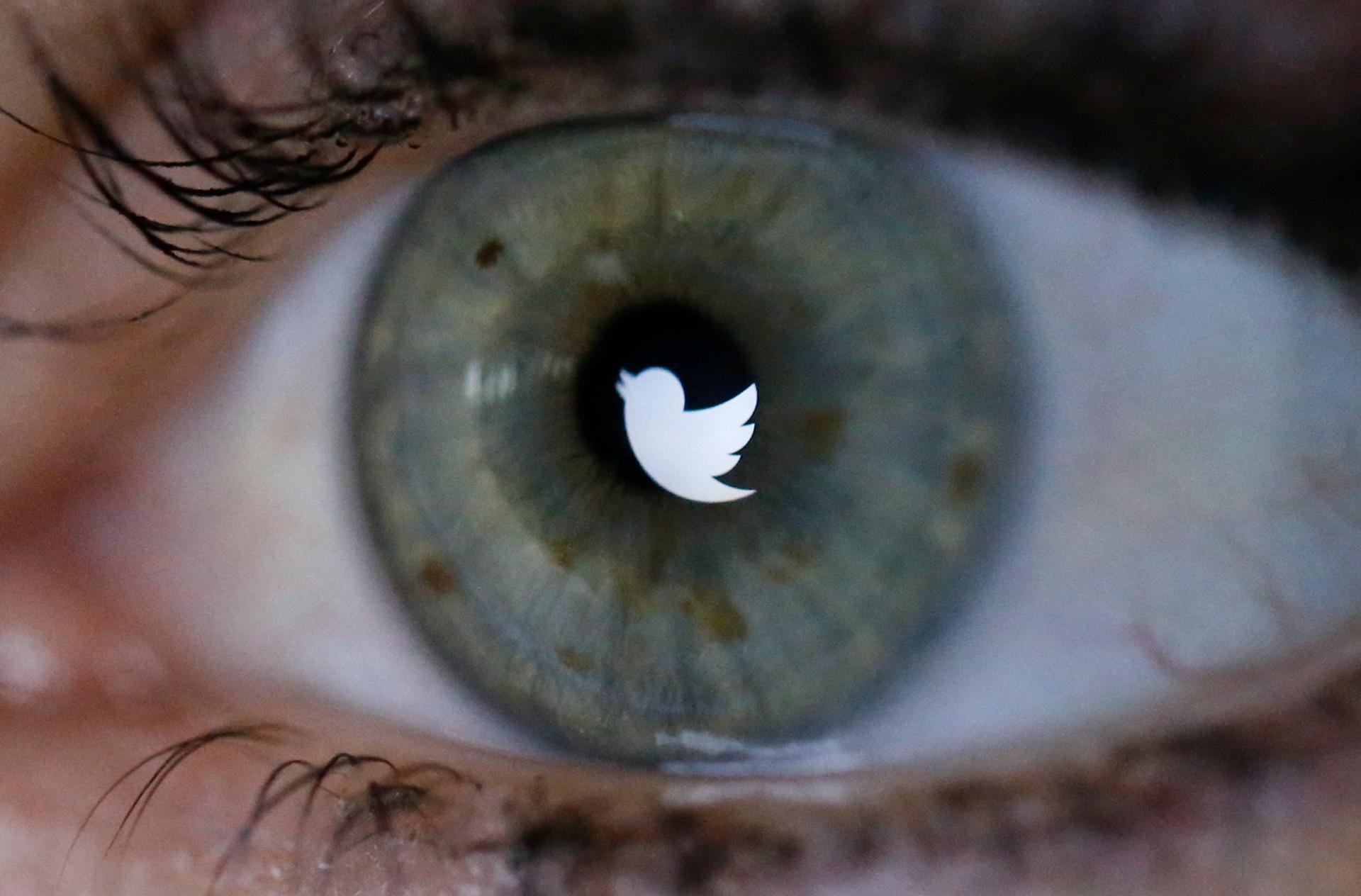An illustration picture shows the Twitter logo reflected in the eye of a woman in Berlin.