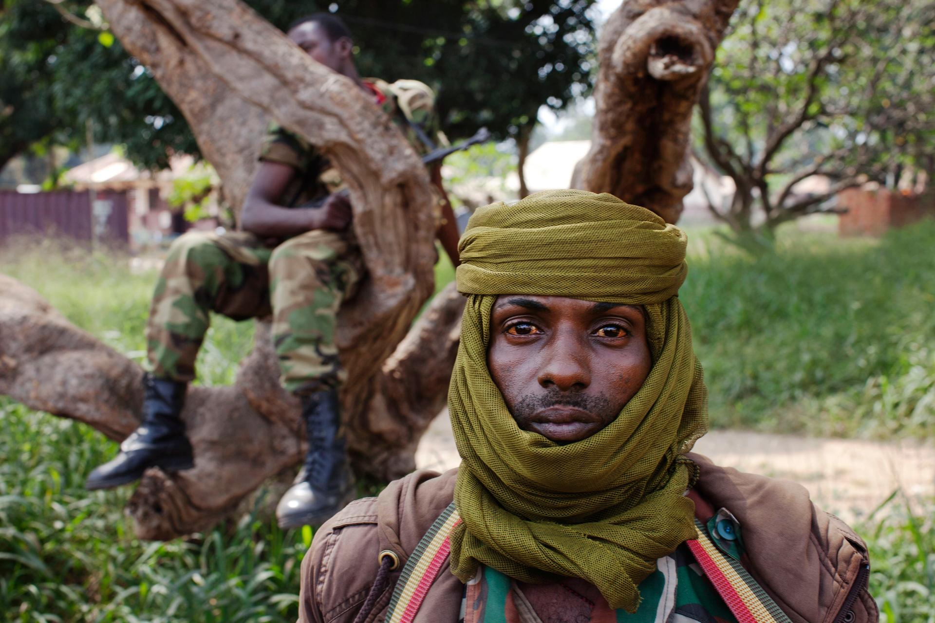 An ex-Seleka soldier stands guard in Bossangoa, Central African Republic.