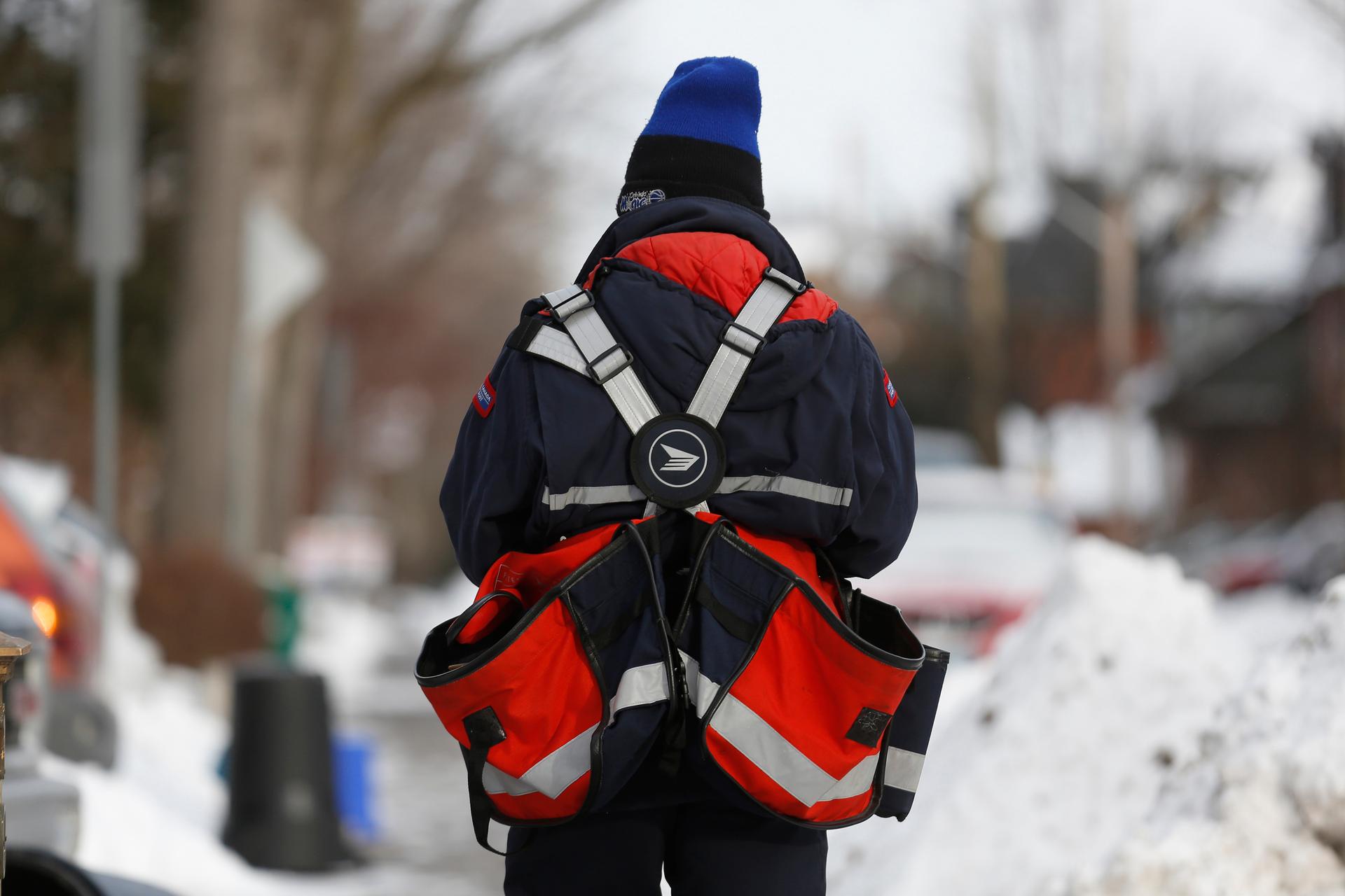 A Canada Post employee delivers mail in Ottawa December 11, 2013.