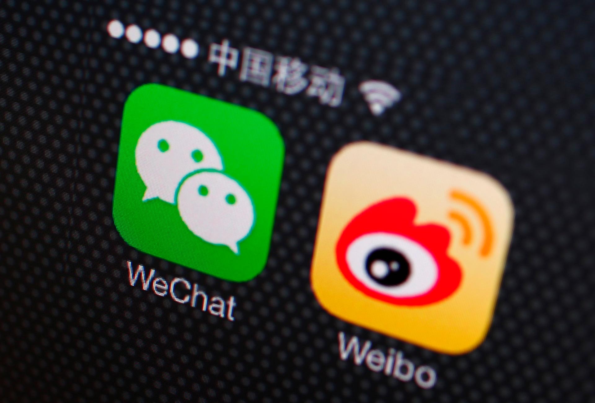 Icons of WeChat and Weibo app in Beijing