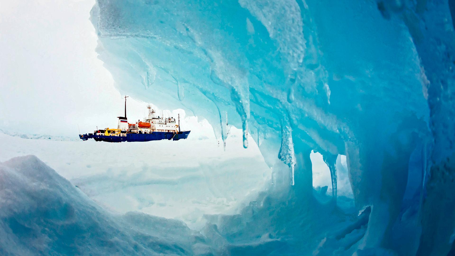 The MV Akademik Shokalskiy stranded in ice off Antarctica on December 29. After a blizzard finally cleared the Russian ship's 52 passengers were airlifted to a nearby icebreaker.