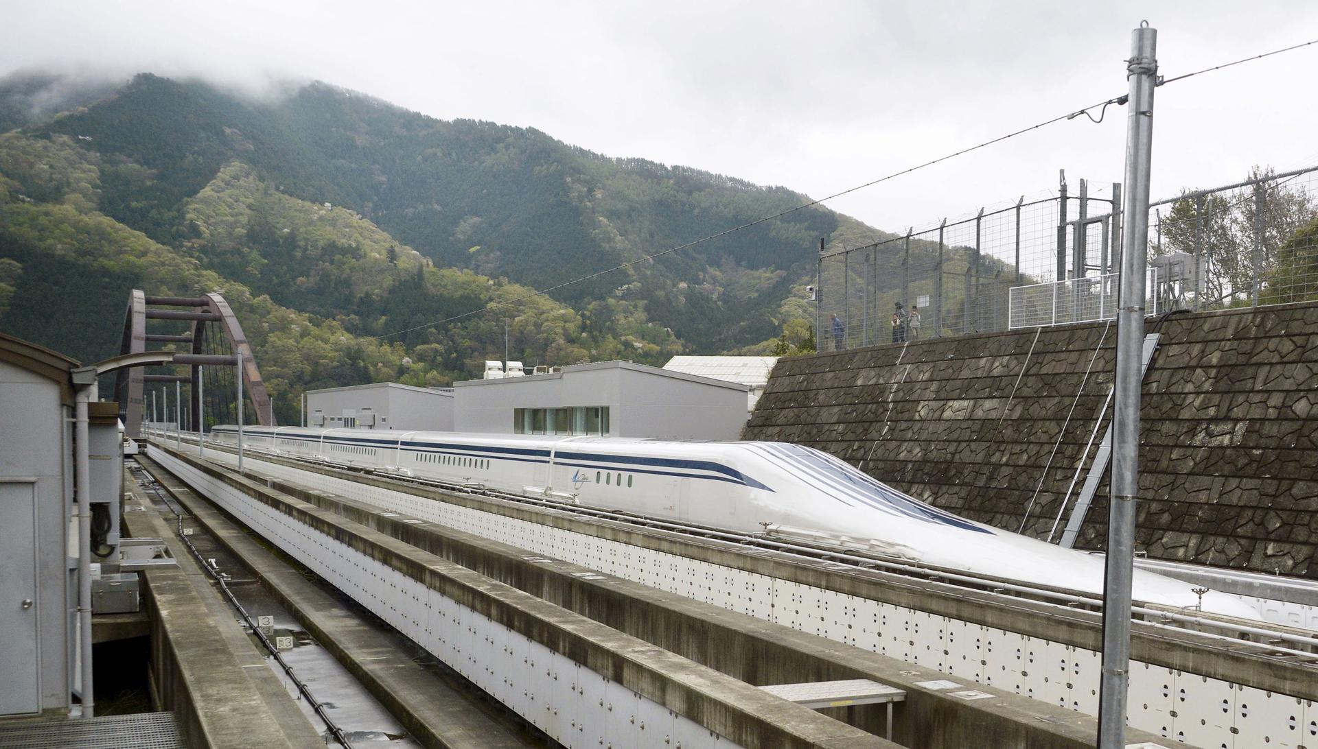 A magnetically levitating (maglev) train operated by Central Japan Railway