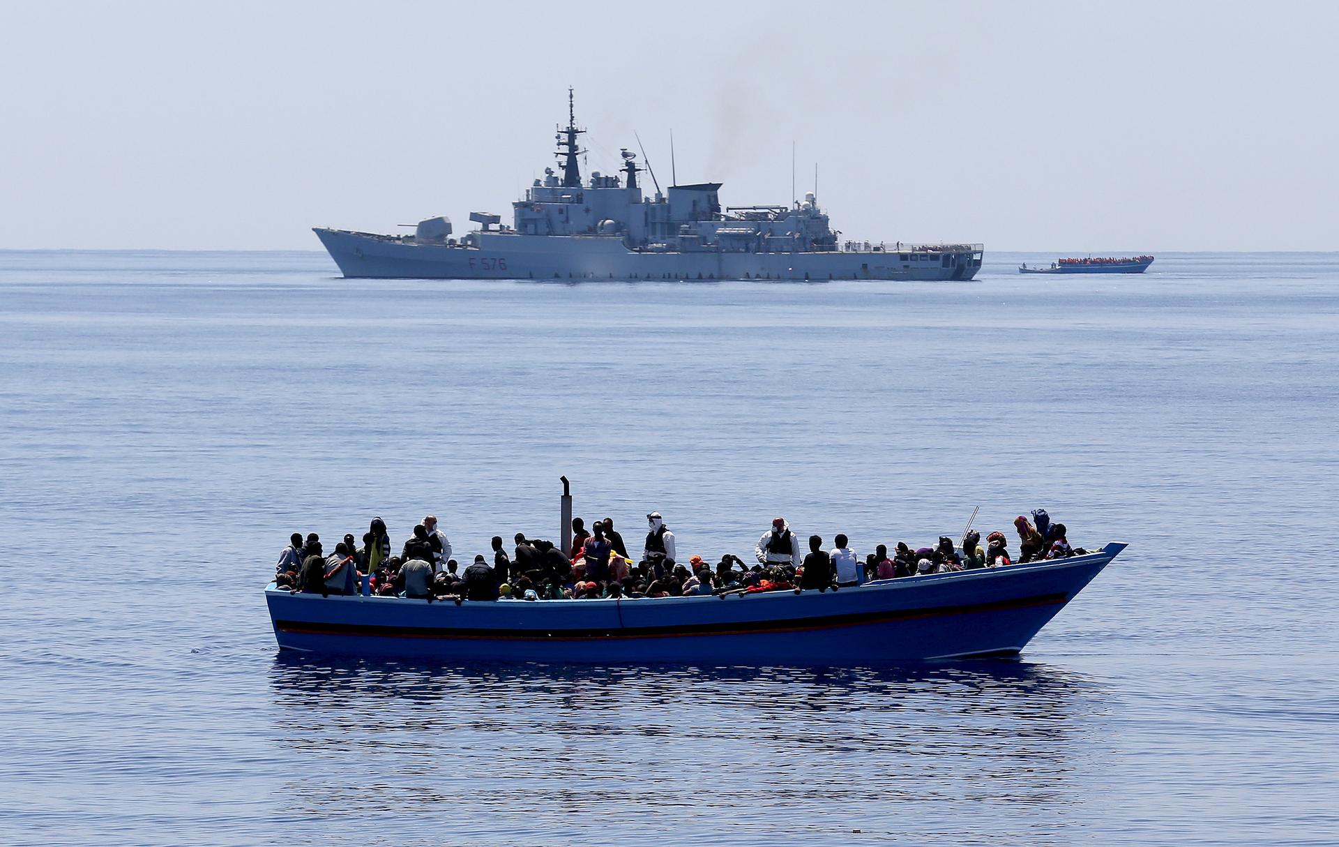 A migrant boat from North Africa off the coast of Sicily. More than 1,700 people have drowned this year attempting to make the crossing into Europe.