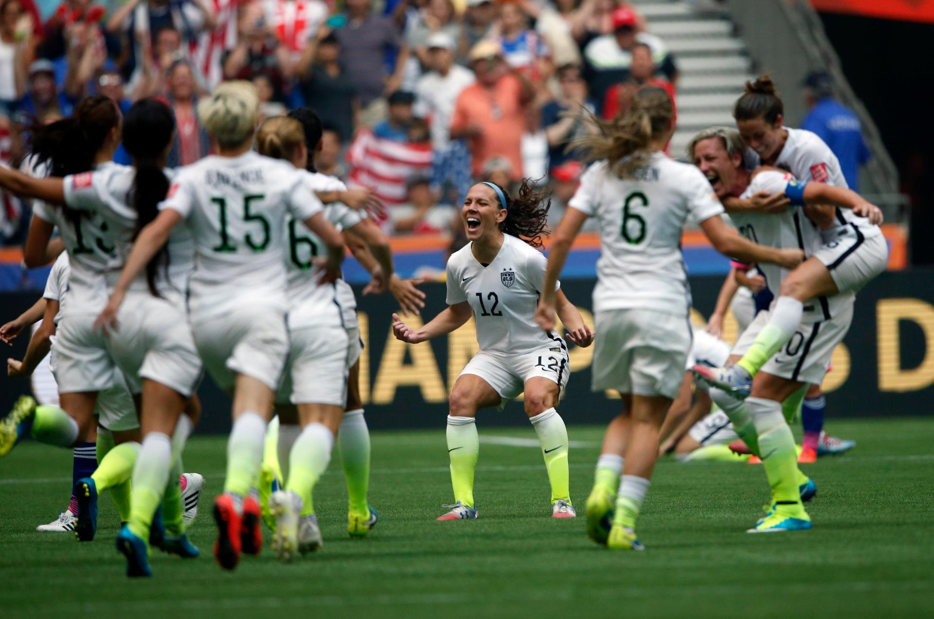 The US women's national team celebrates after winning the World Cup