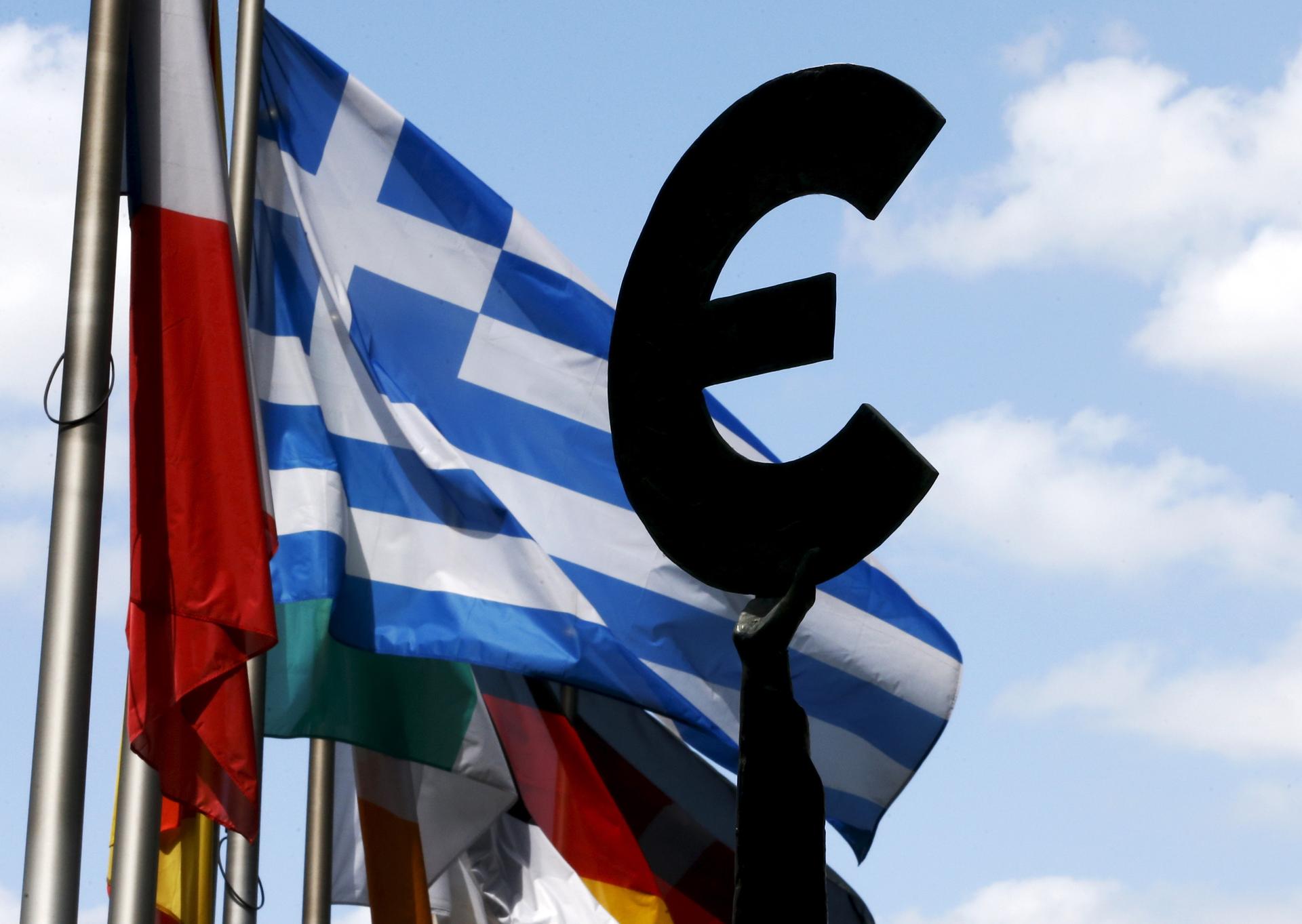 A euro symbol alongside a Greek flag