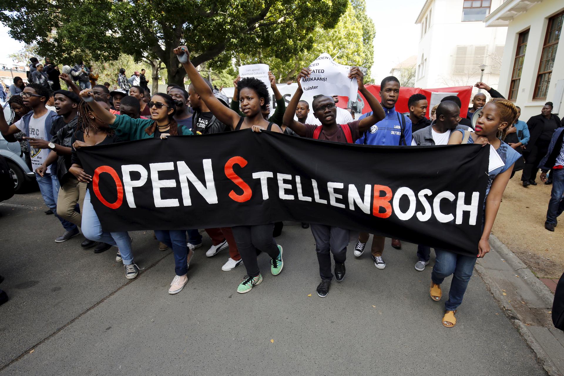 Students march at Stellenbosch University earlier this year