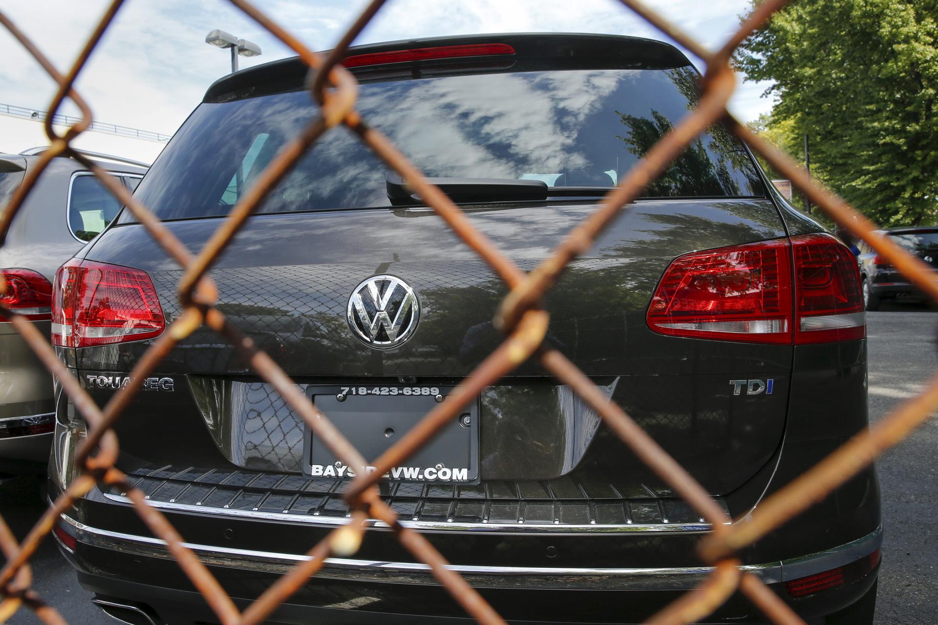 A Volkswagen 2016 Touareg TDI is seen at a VW dealership.