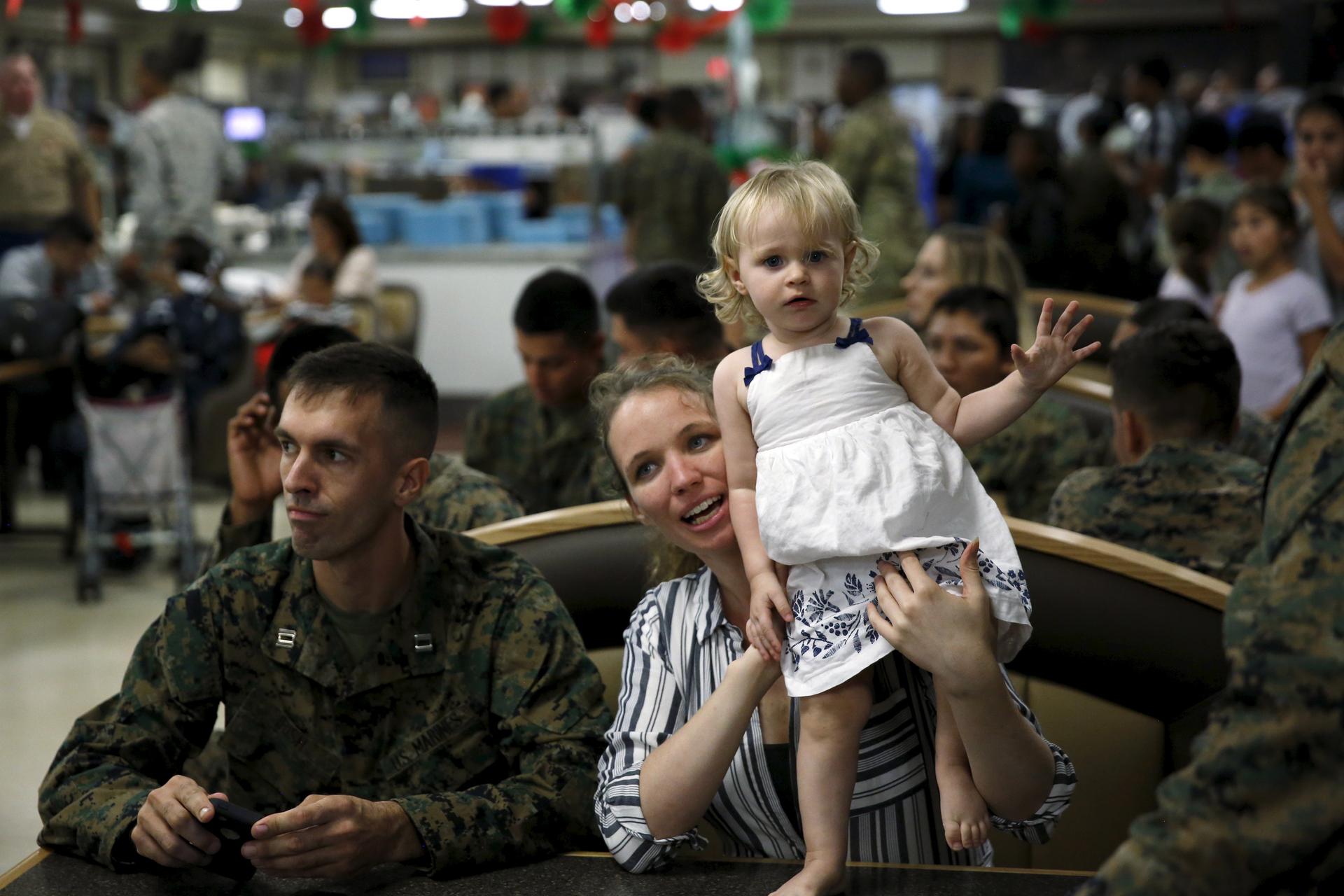 Military families gather for a Christmas reception at Marine Corps Base Hawaii in Kaneohe Bay